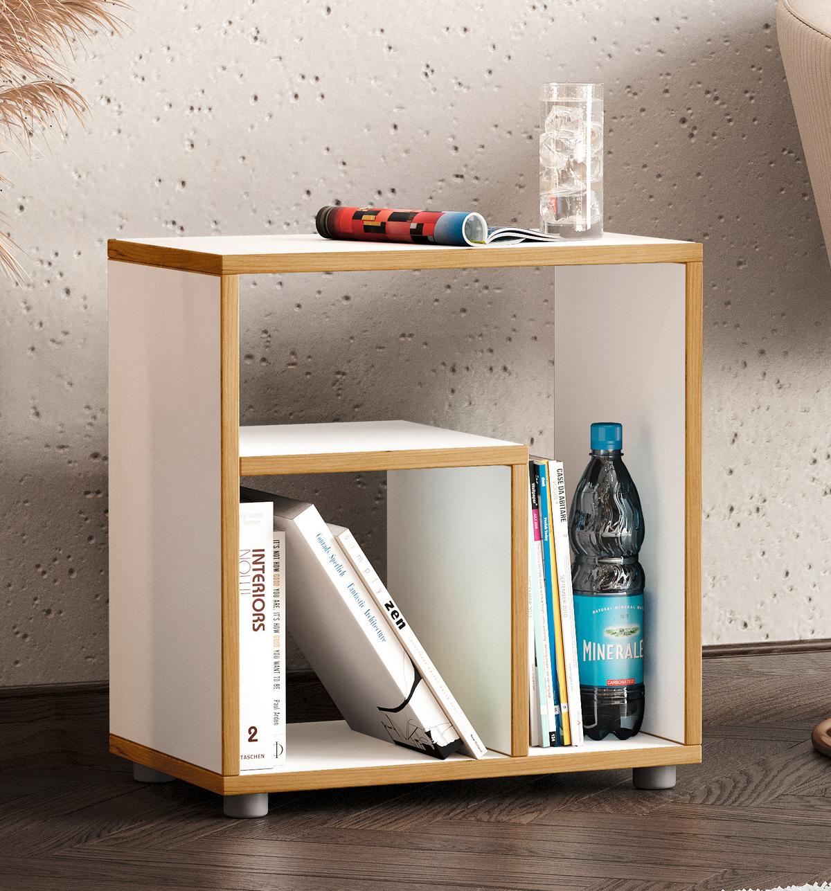 BEISTELLTISCH ZEITO - Honigeiche/Weiss, Design, Holzwerkstoff/Kunststoff (50/55/30cm) - MID.YOU