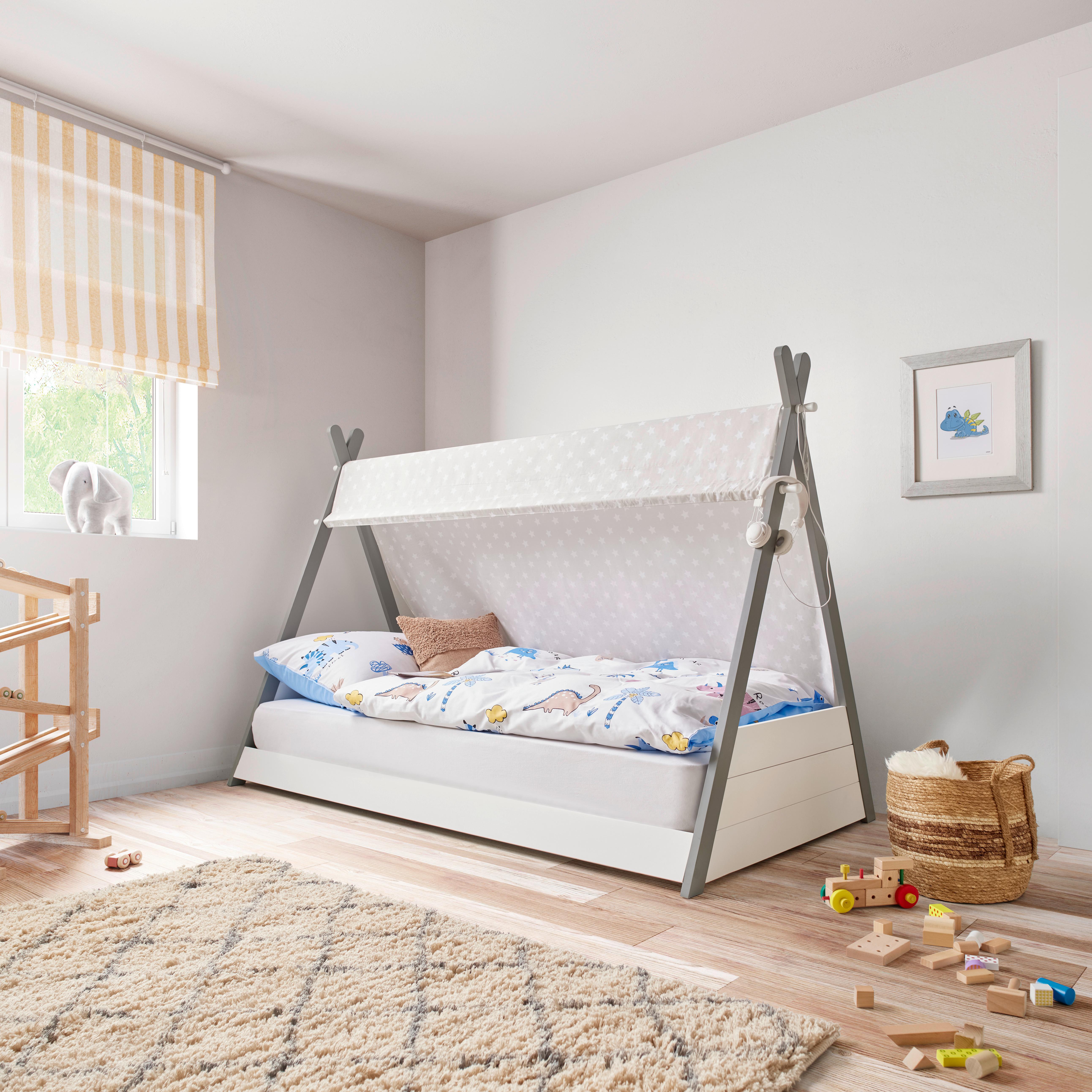 Kinderbett Holz, massiv, weiss, grau, "Loana" - Weiss/Naturfarben, Modern, Holz (90/200cm) - Bessagi Kids