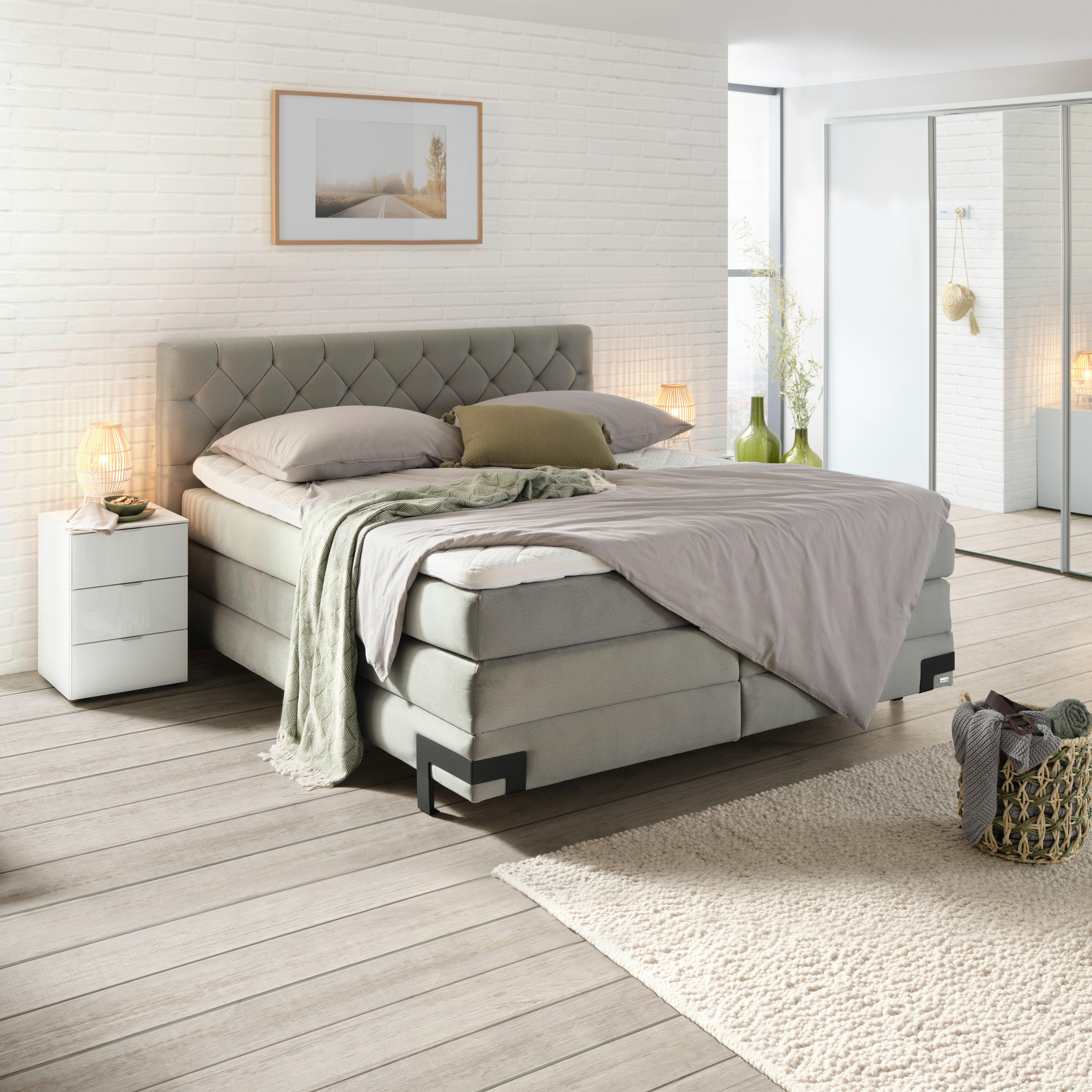 Postelja Boxpring Palio, Svetlo Siva, Predal, 160x200 - črna/svetlo siva, Konvencionalno, kovina/tekstil (160/200cm) - Premium Living