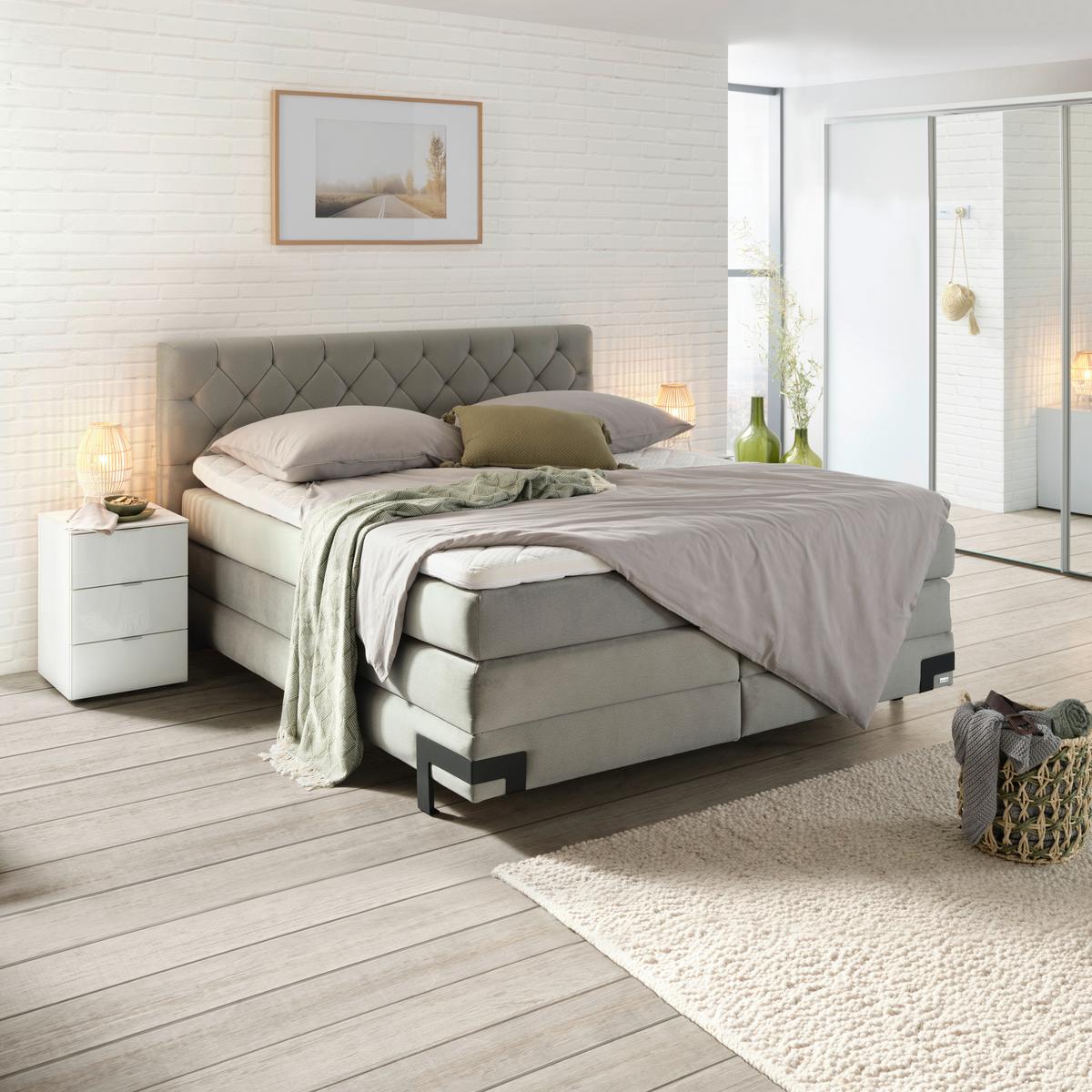 Boxspringbett Palio in Hellgrau ca. 160x200cm - Hellgrau/Schwarz, Konventionell, Textil/Metall (160/200cm) - Premium Living