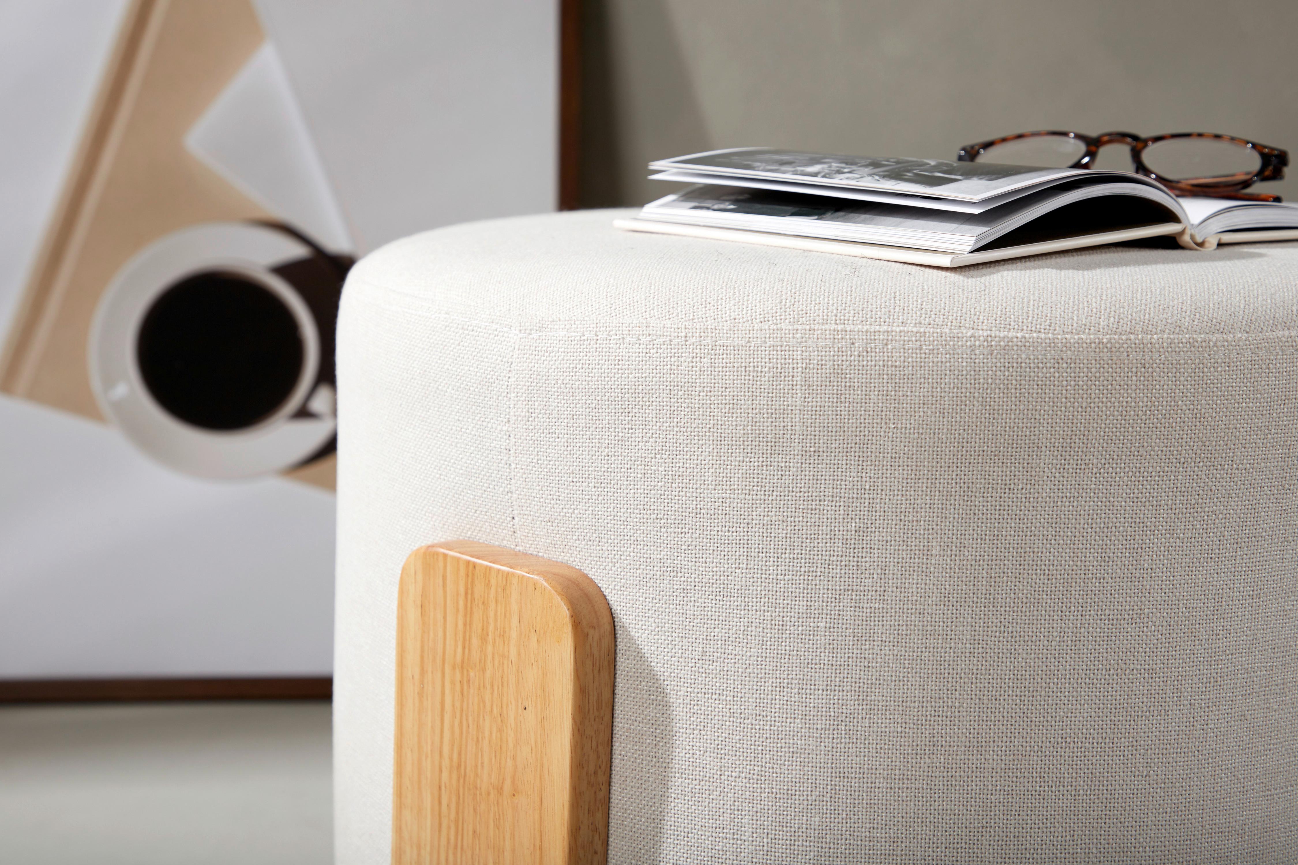 POUF COFFEY - Hellbraun/Weiß, Design, Holz/Textil (52.5/43/52.5cm) - Livetastic
