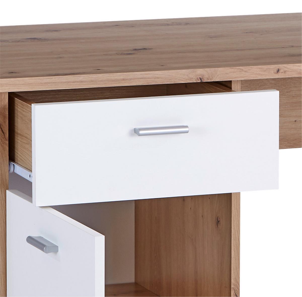 Pisalna Miza Simon, Bela, Barva Hrasta - bela/barve aluminija, Moderno, umetna masa/leseni material (120/75,5/60cm) - Mömax