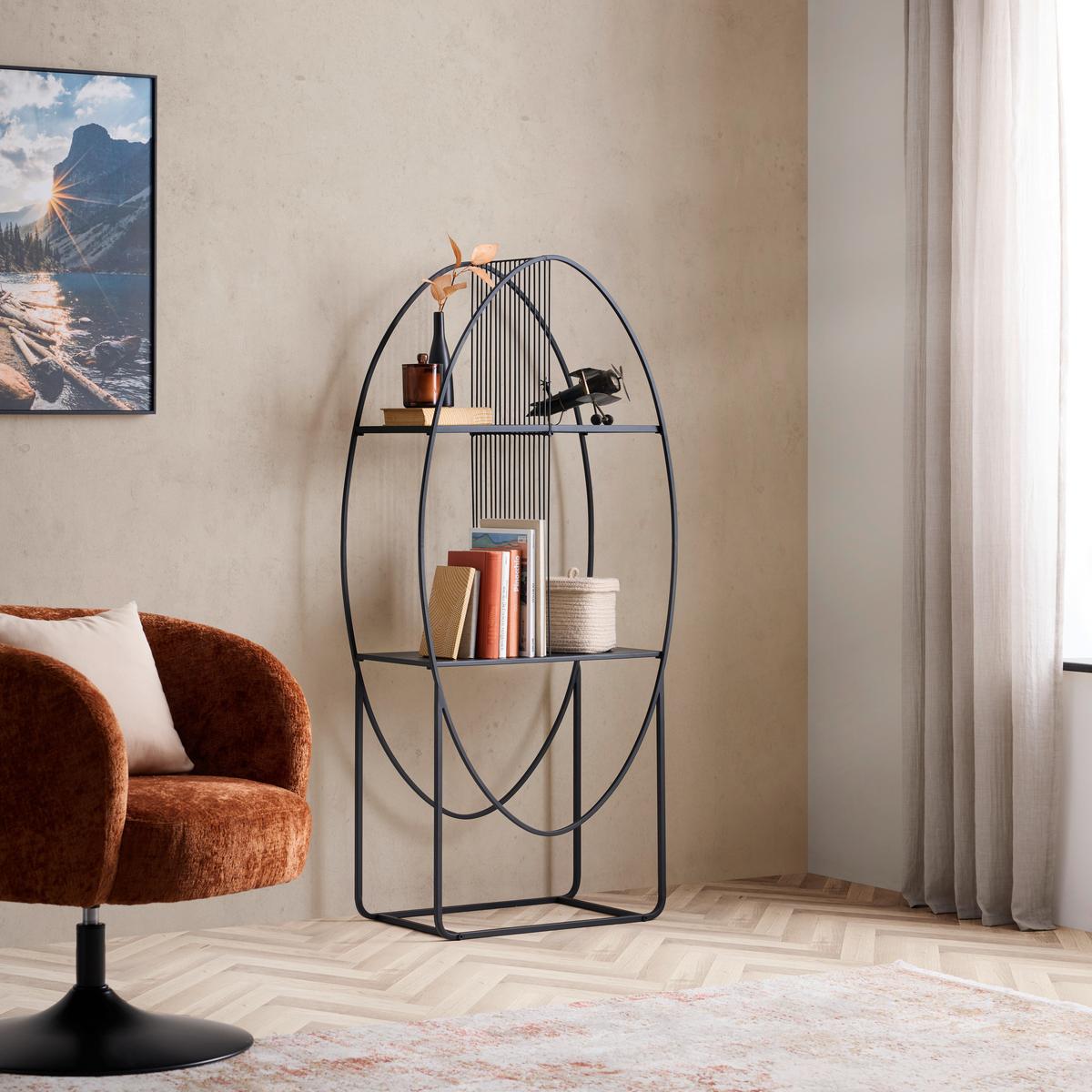 Polica Chase - crna, Moderno, staklo/metal (65/140/32cm) - Premium Living