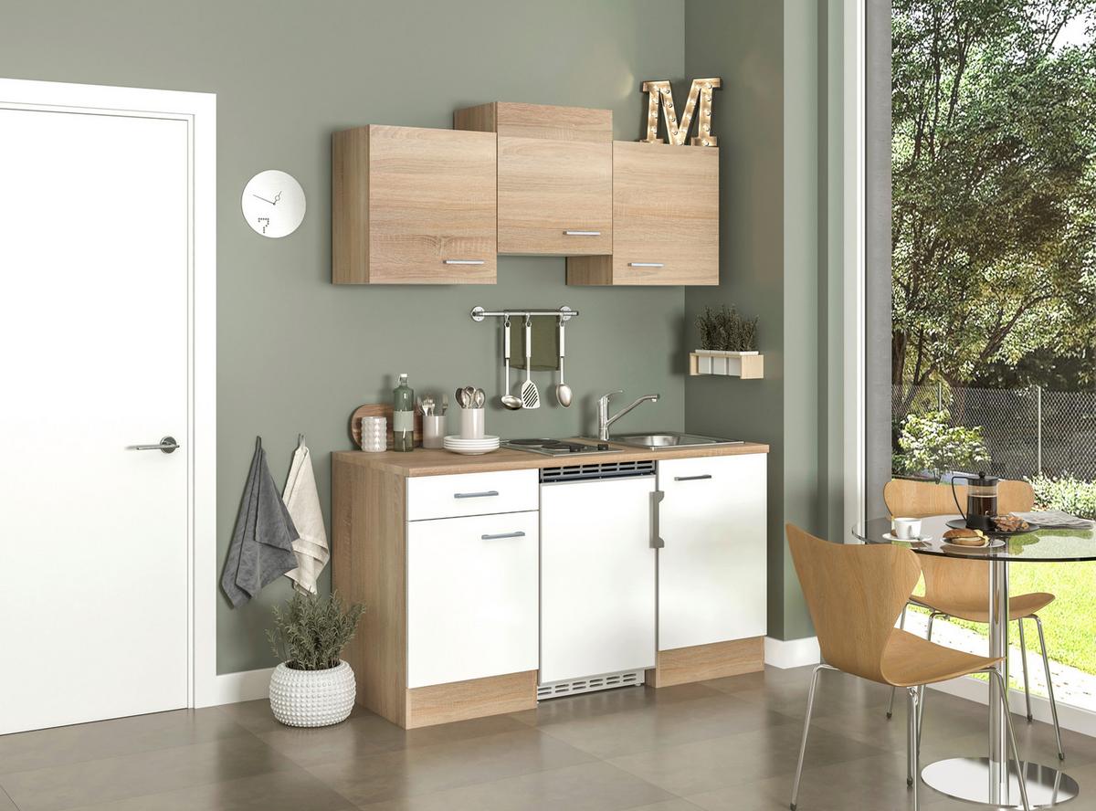 Moderen Mini Kuhinjski Blok Z Aparati Samoa, Bela, Hrast - bela/barve aluminija, Konvencionalno, umetna masa/leseni material (150,5/205/60cm) - Mömax