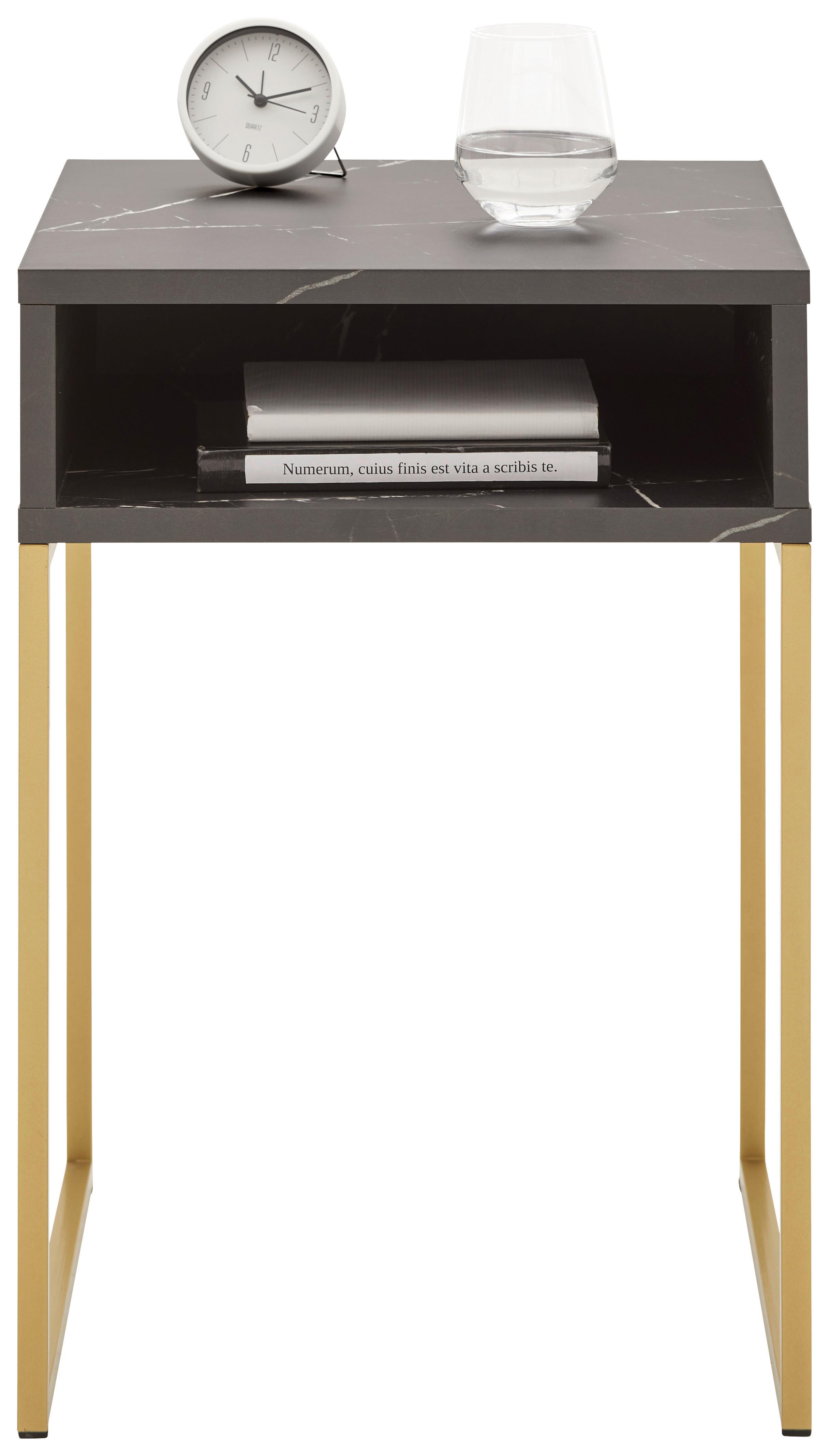 Nočna Omarica Golden, Črna, Zlata - zlate barve/črna, kovina/leseni material (40/59/39cm) - Premium Living