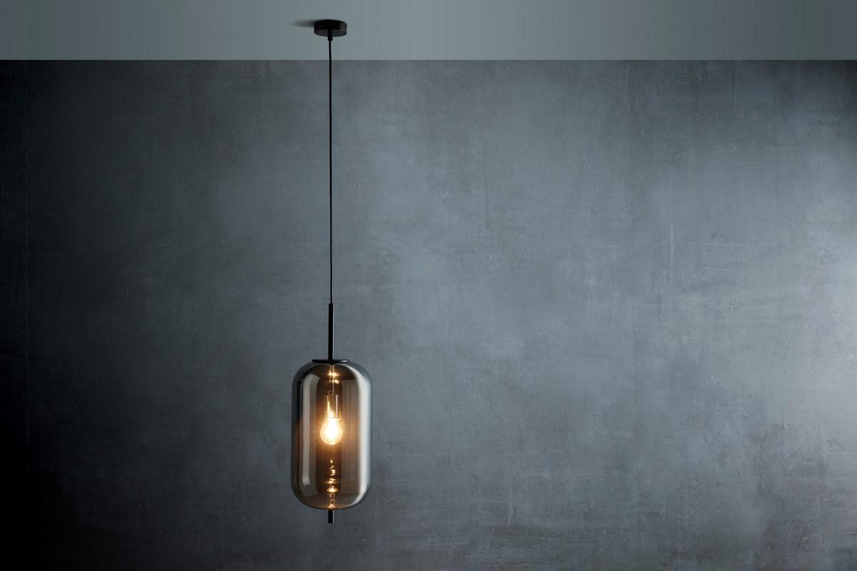Hängeleuchte Blacky in Grau/Schwarz max. 60 Watt - Schwarz/Grau, MODERN, Glas/Metall (22/120cm)