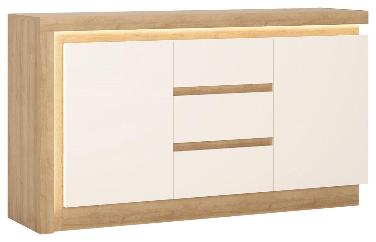 Comodă LYON HELL - culoare lemn stejar/alb lucios intens, Trend, material pe bază de lemn (157,6/89,1/42cm) - Modern Living