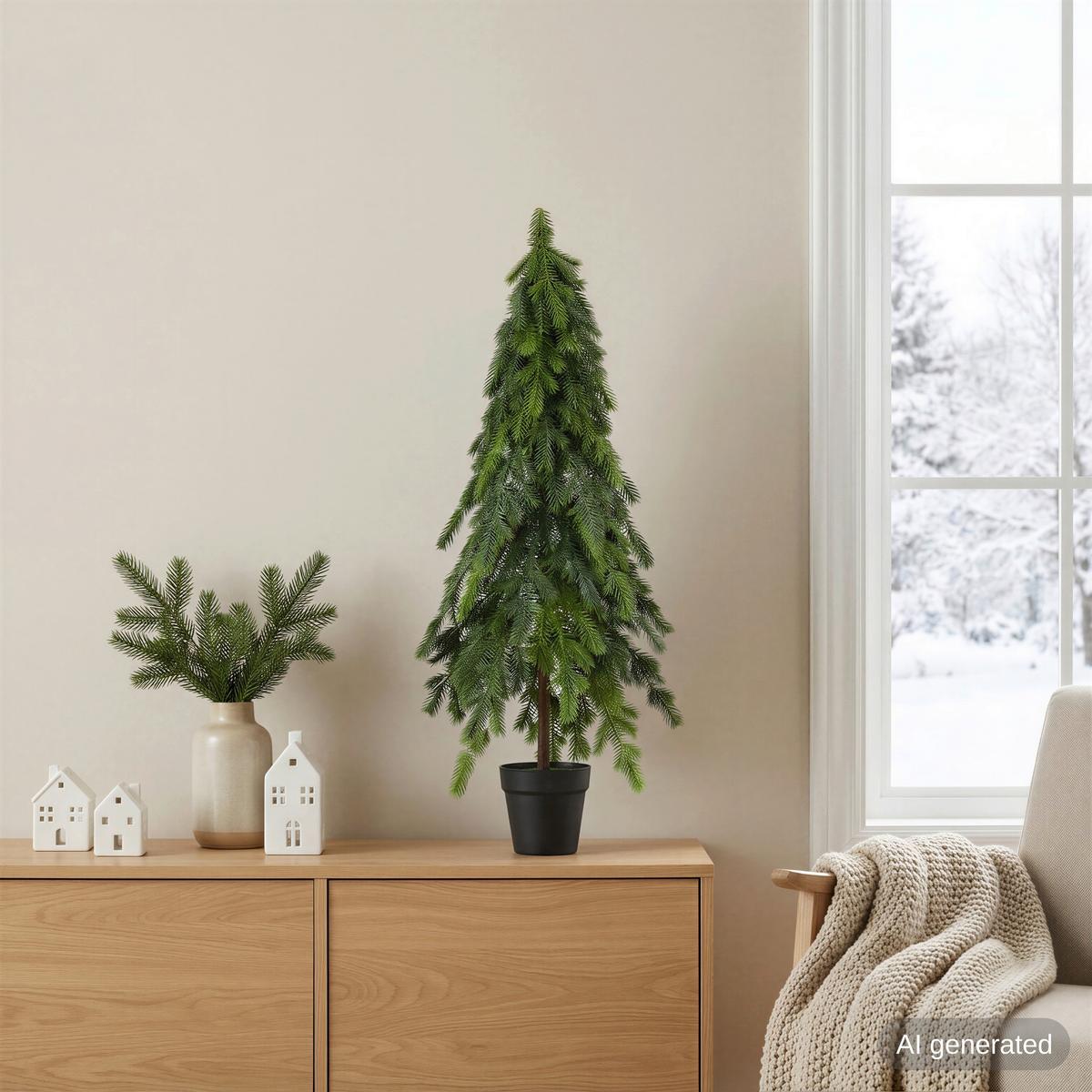 Kunstpflanze Feichten- pyramidenbaum Grün/Braun - Braun/Grün, Basics, Kunststoff (30/94cm)