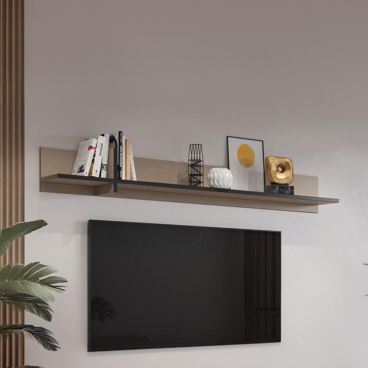 Falipolc Cross - bézs/fekete, Modern, faalapú anyag (180/23/23cm)