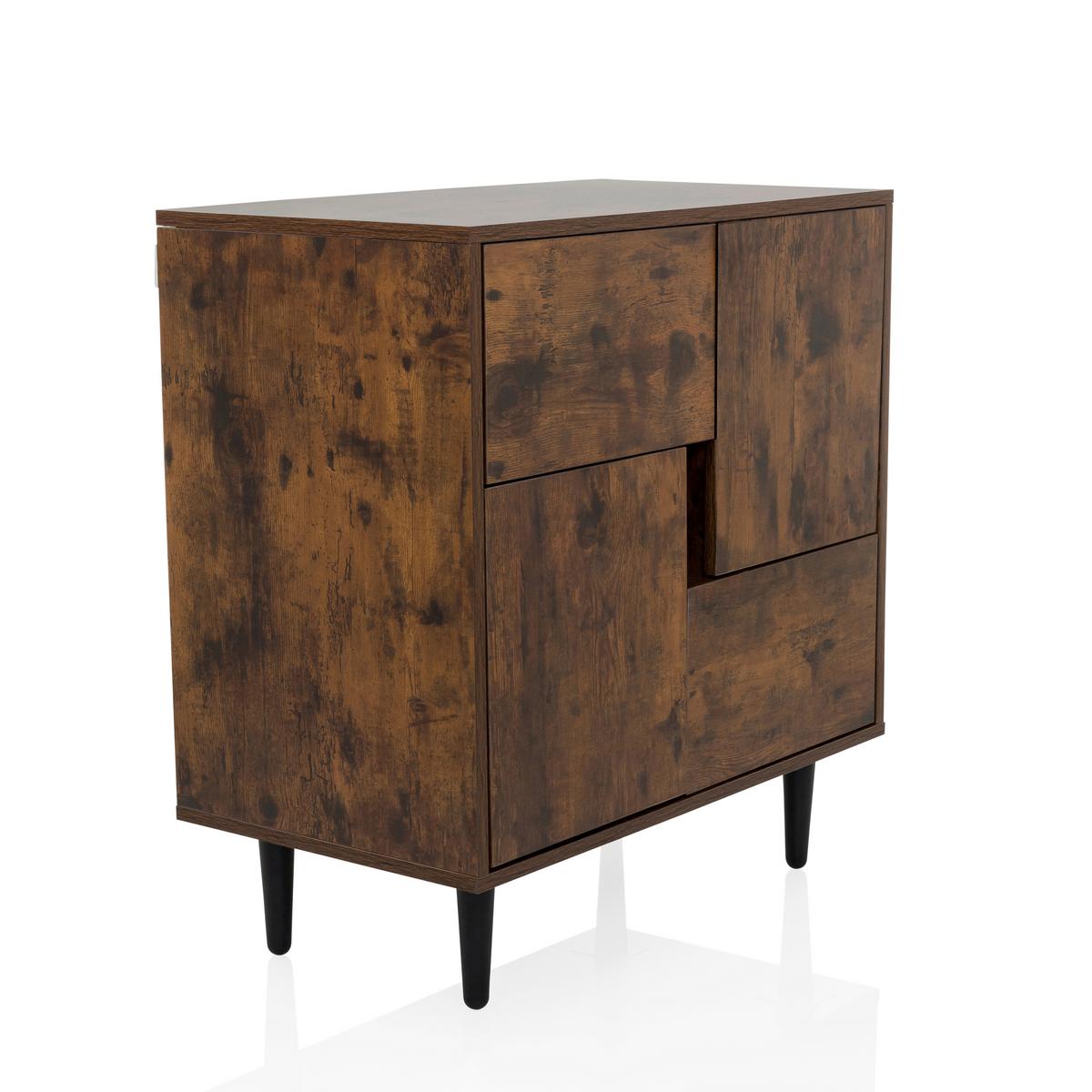 Komoda Lykkja, Rjava, Črna - črna/barve hrasta, Moderno, leseni material/les (72/77/39,5cm) - MID.YOU