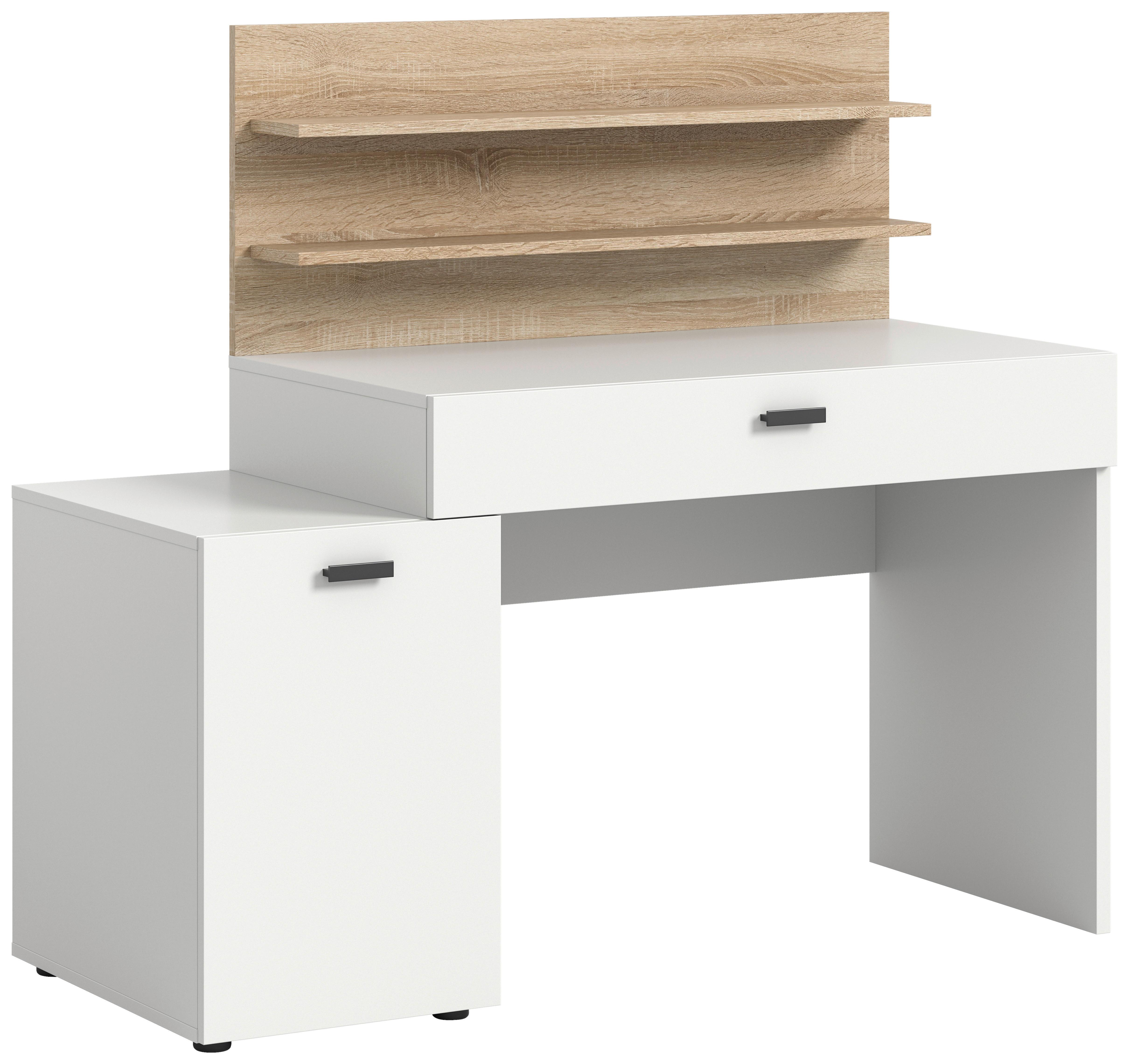Schreibtisch Match ca. 130x54x117 cm Weiß/Eiche - Eichefarben/Anthrazit, Design, Holzwerkstoff/Kunststoff (130/54/117cm) - MID.YOU