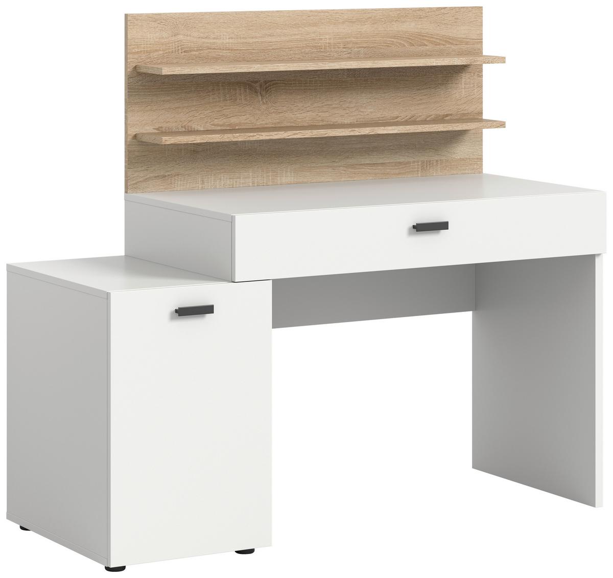 Schreibtisch Match ca. 130x54x117 cm Weiß/Eiche - Eichefarben/Anthrazit, Design, Holzwerkstoff/Kunststoff (130/54/117cm) - MID.YOU