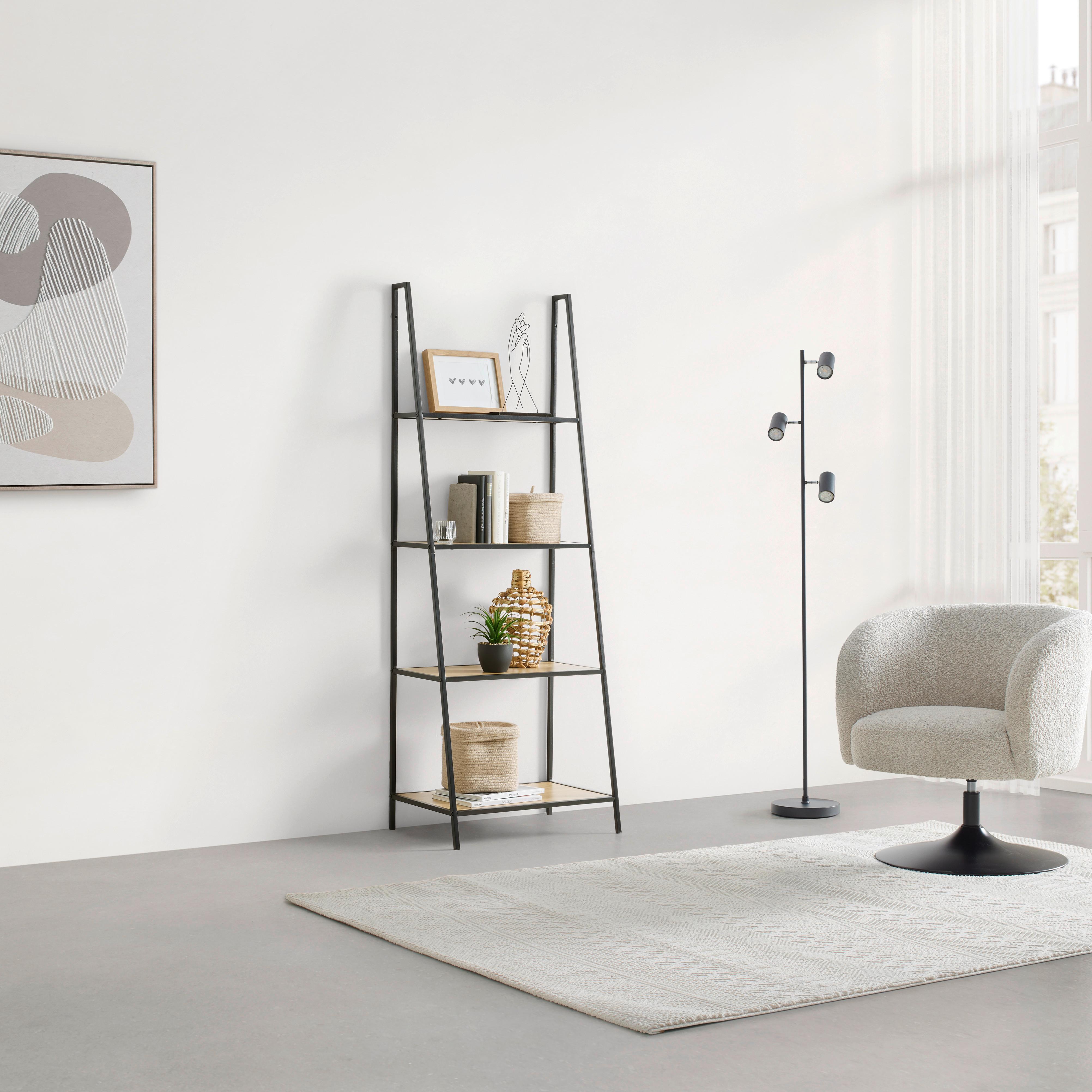 HYLLA JORIS -EXKLUSIV- - svart/naturfärgad, Modern, metall/trämaterial (60/170/42cm) - Mömax