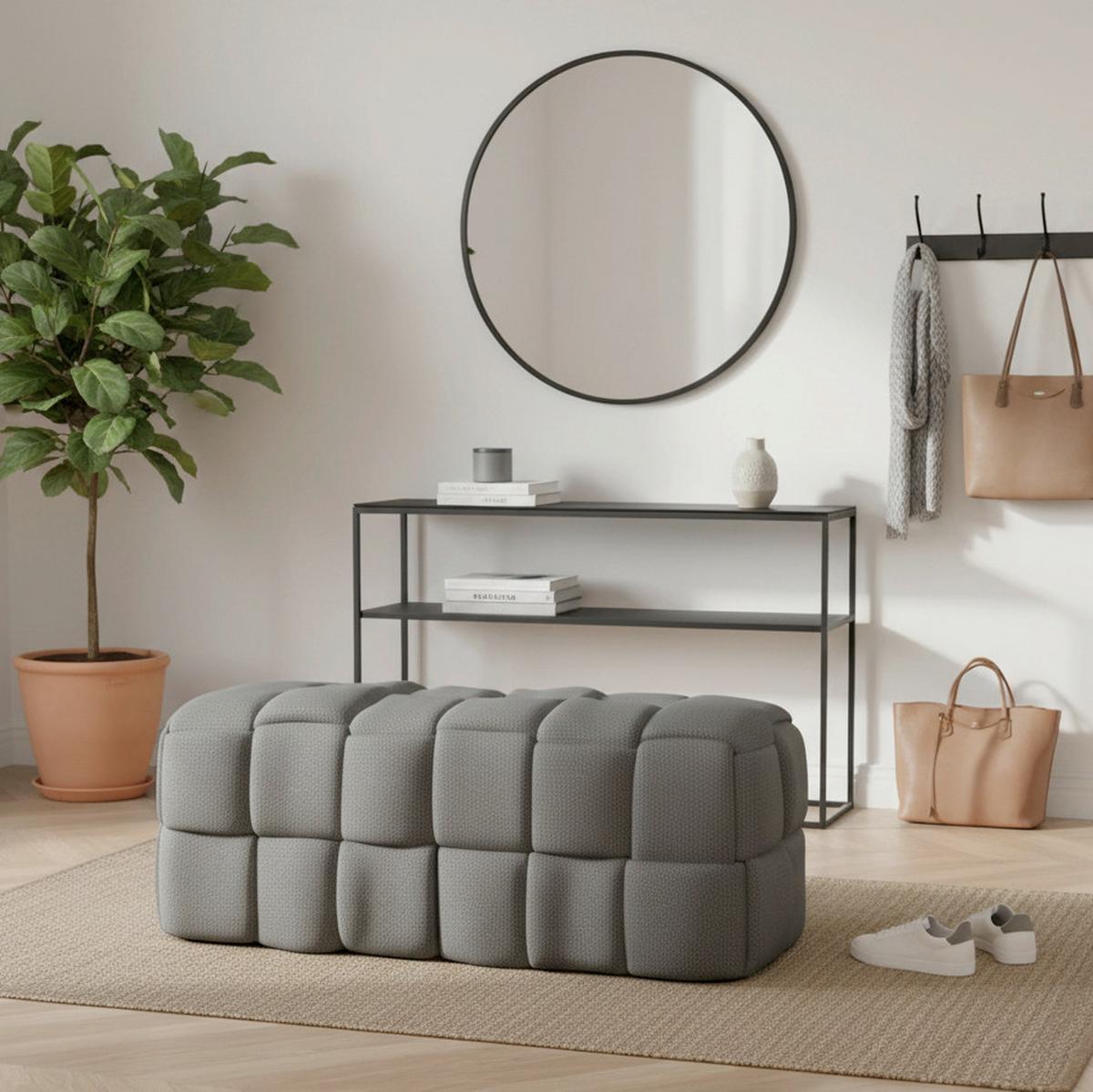 Hockerbank Ella Dunkelgrau Bouclé Gepolstert - Dunkelgrau/Schwarz, MODERN, Holz/Kunststoff (110/45/45cm) - Bessagi Home