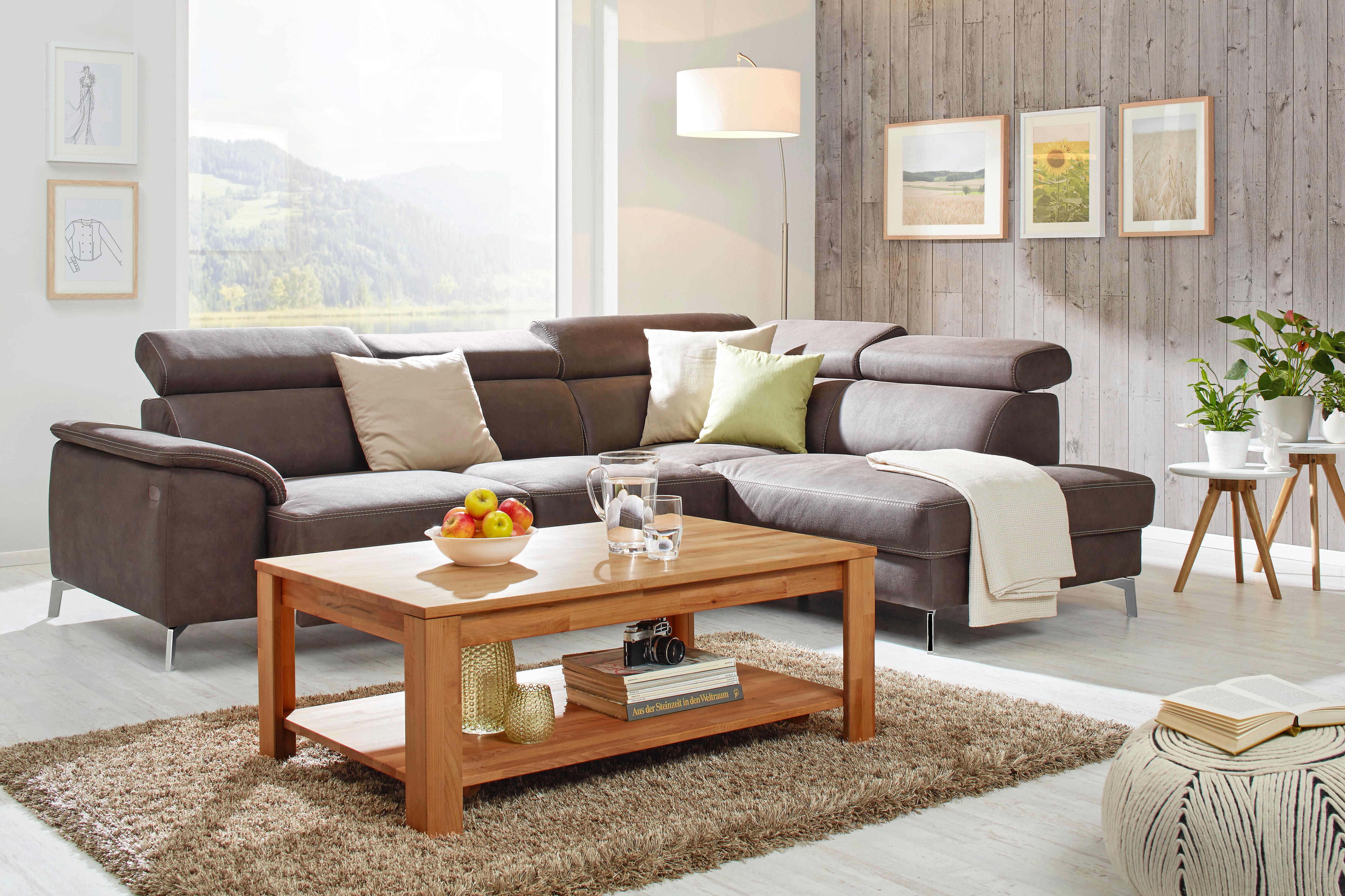 Ecksofa in Anthrazit mit Kopfstützen - Beige/Anthrazit, Konventionell, Textil (274/93/206cm) - Premium Living