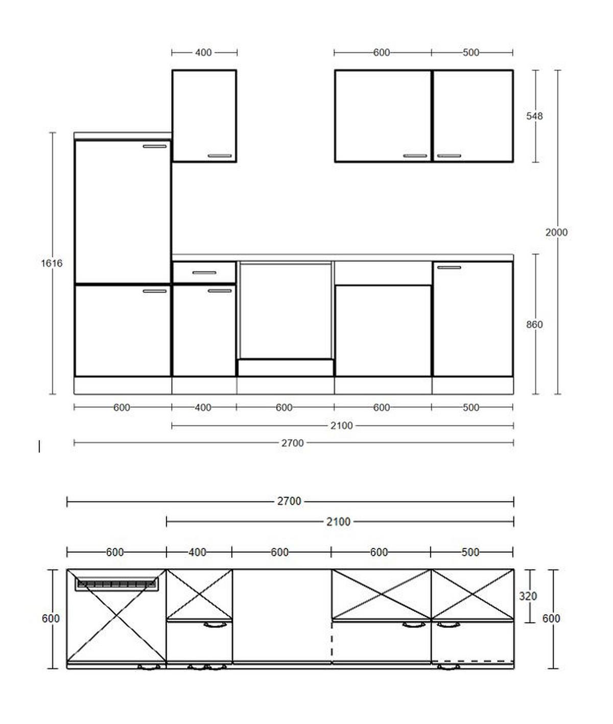 Küchenblock Venezia-Valero Hochglanz Weiß - Eichefarben/Weiß, MODERN, Holzwerkstoff (270cm) - FlexWell
