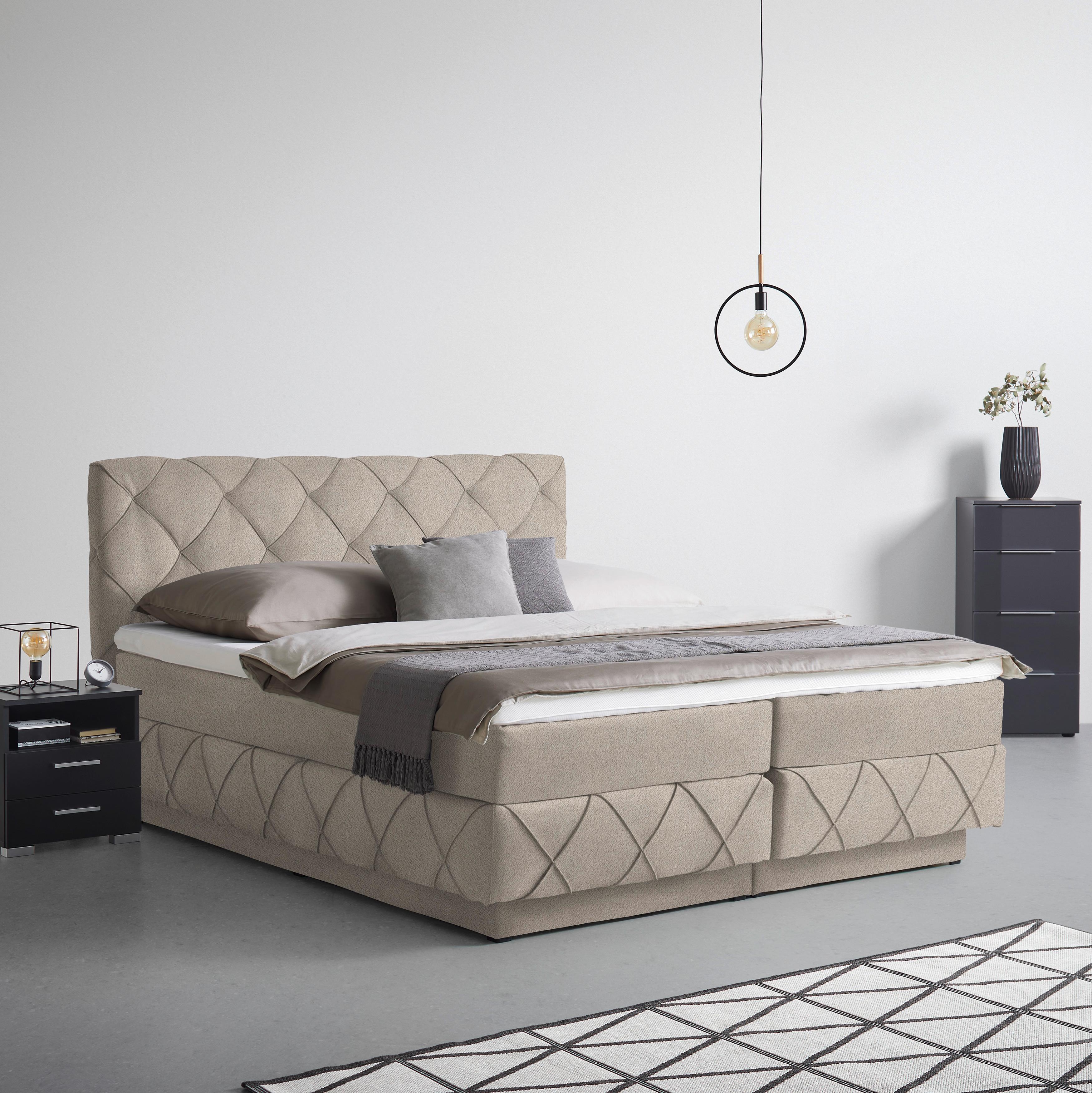 Boxspringbett Cordoba Beige ca. 180x200cm - Beige/Schwarz, KONVENTIONELL, Holz/Holzwerkstoff (180/200cm) - Premium Living