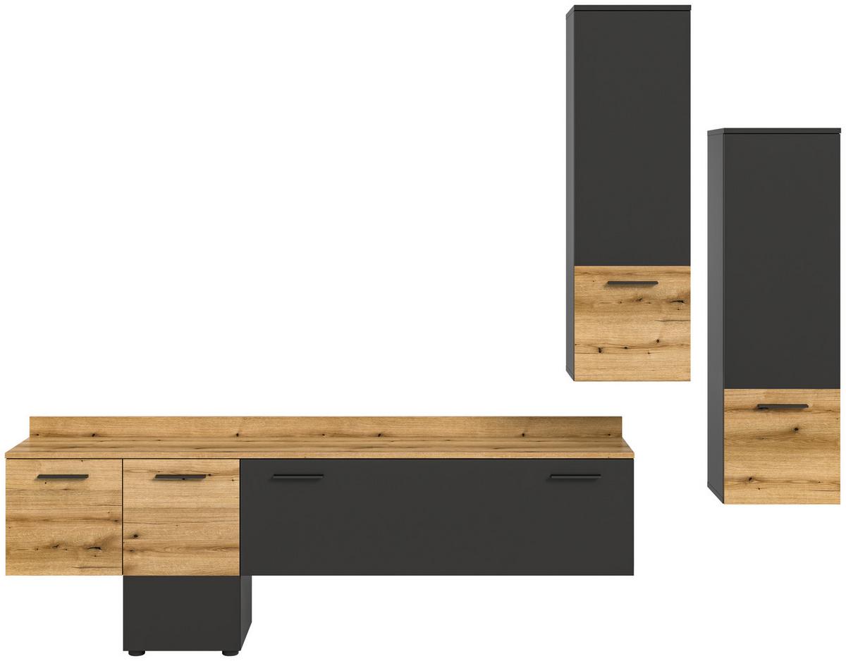 Ansamblu mobilier camera de zi GOAL - culoare lemn stejar/gri, Design, material pe bază de lemn (247/196/37cm) - Modern Living