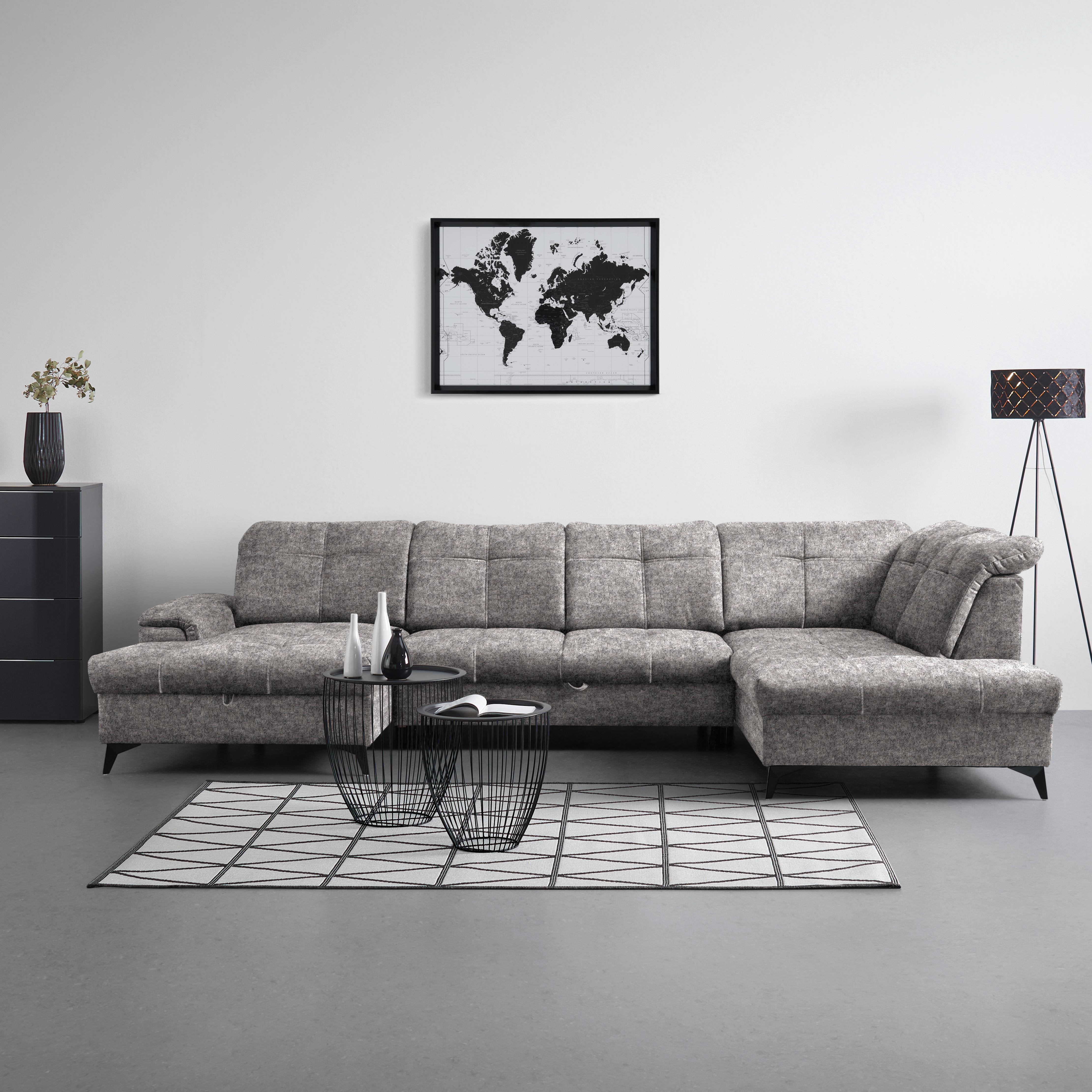 Wohnlandschaft Sierra Greige - Greige/Schwarz, MODERN, Textil/Metall (181/364/230cm) - Mömax