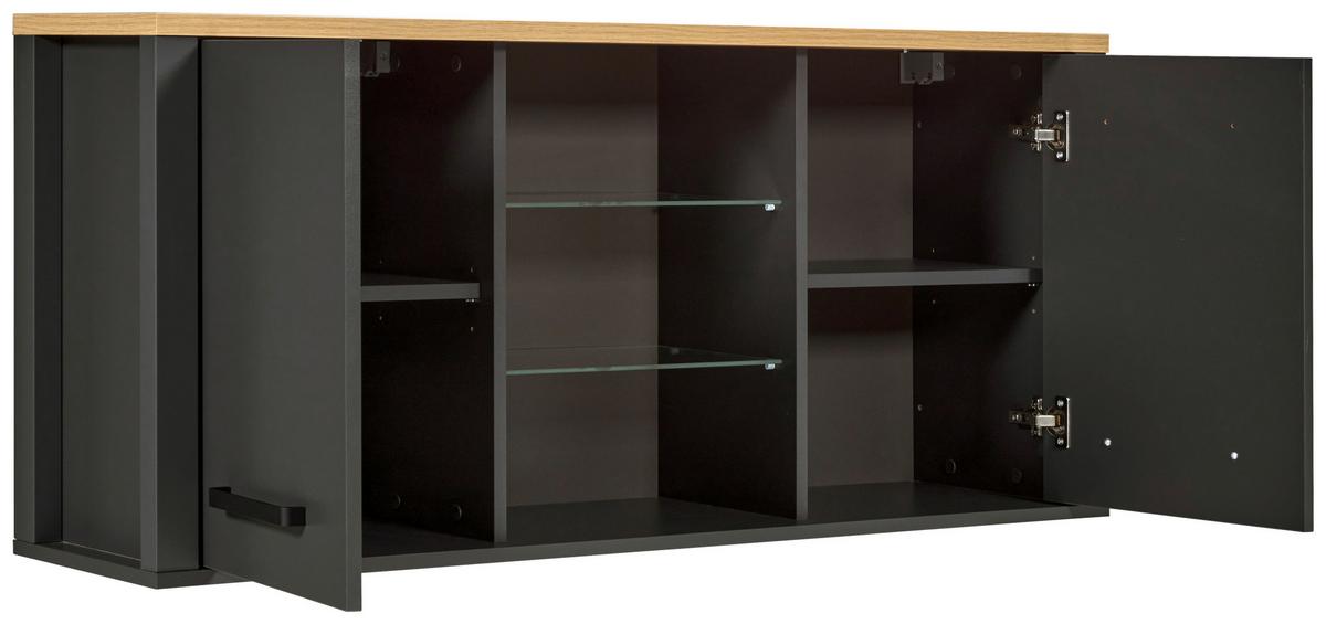 Hängeschrank Venet, Anthrazit/Artisan Eiche - Anthrazit/Schwarz, ROMANTIK / LANDHAUS, Glas/Holzwerkstoff (130,3/57,5/33cm) - Mömax