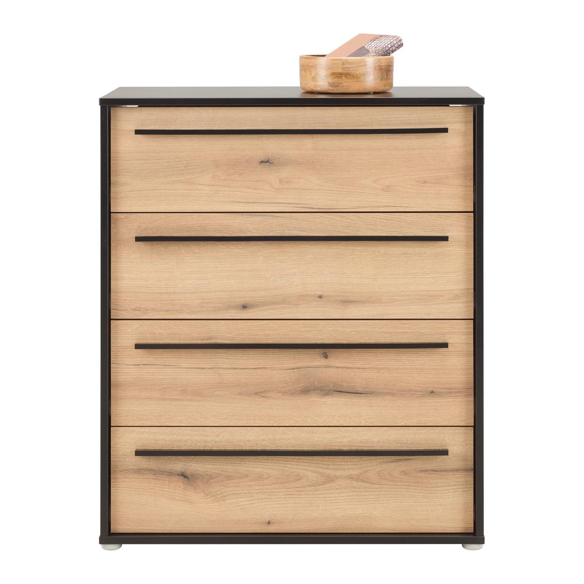 Kommode Adriano Schwarz/Eichefarben - Eichefarben/Schwarz, MODERN, Holzwerkstoff/Kunststoff (80/94,8/41,2cm) - Mömax