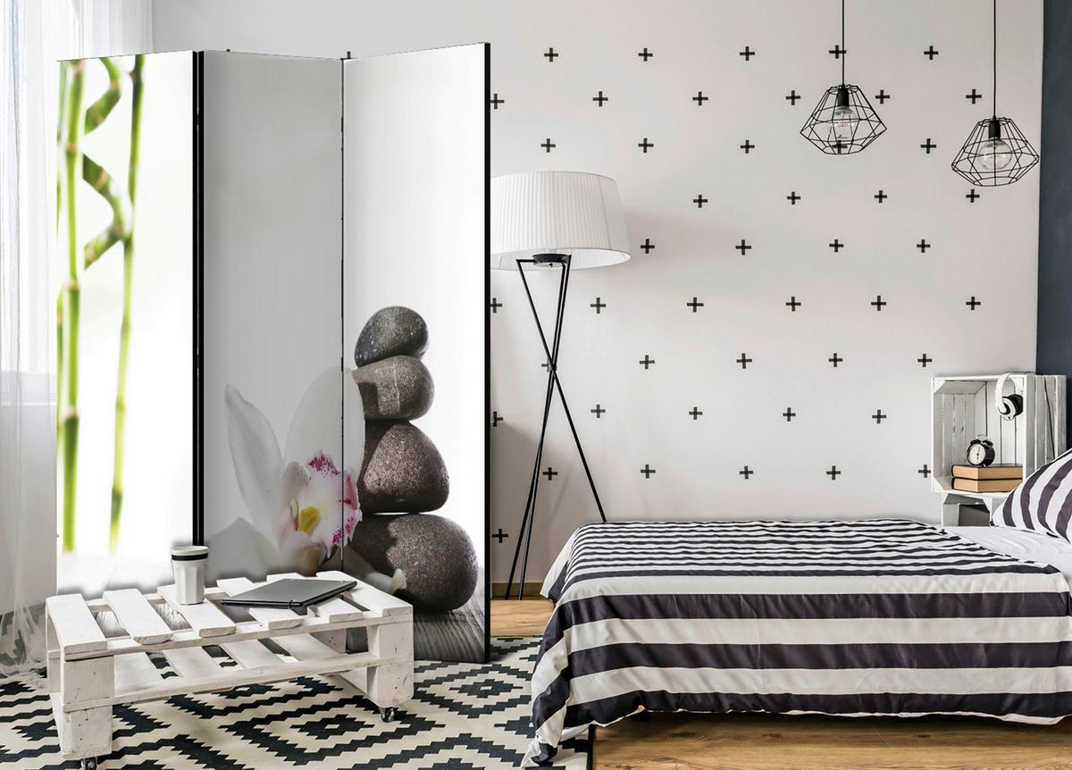 Paravent Harmony Grün/Weiß - Weiß/Grün, Basics, Holz/Textil (135/172/3cm) - artgeist