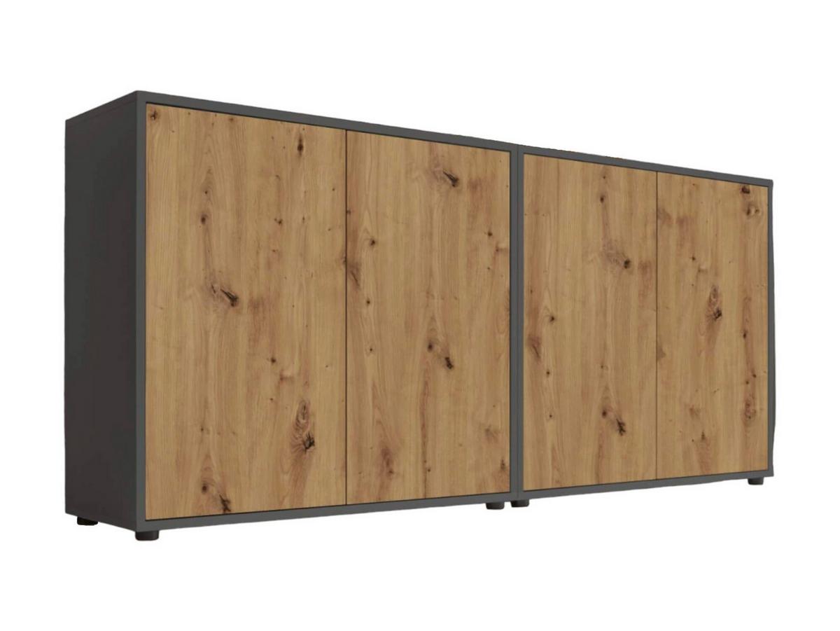 Sideboard Mailand Set 2 Anthrazit/Eiche - Anthrazit/Schwarz, MODERN, Holzwerkstoff/Kunststoff (158/73/33cm) - MID.YOU