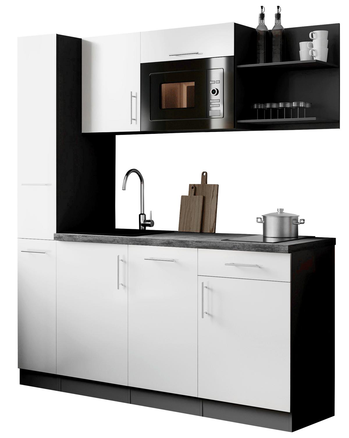 Küchenblock Oliver m. Geräten Weiß - Weiß/Grau, Trend, Holzwerkstoff/Metall (175cm) - Respekta