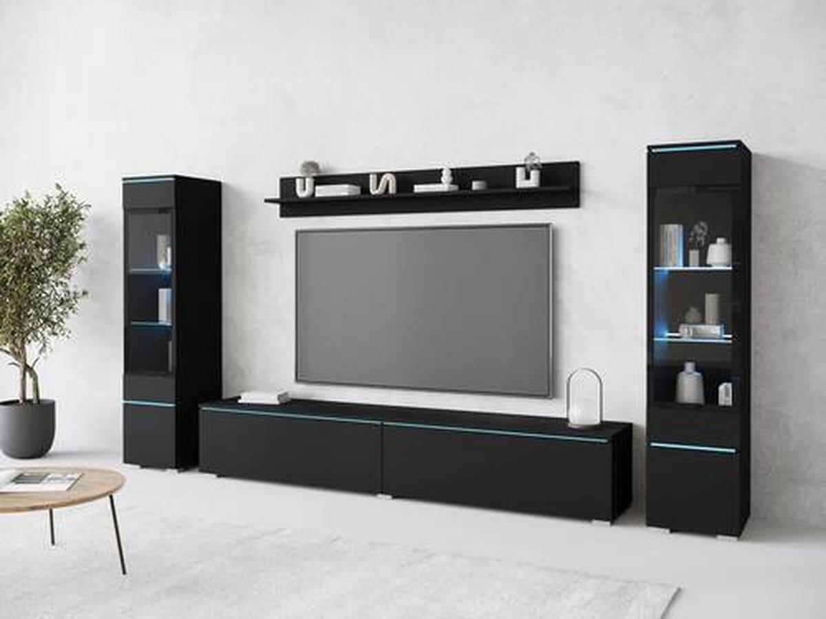 Dnevni Regal Vera, Črna, 4-Delno, Led - črna/siva, Design, umetna masa/steklo (240/130/33cm) - Livetastic