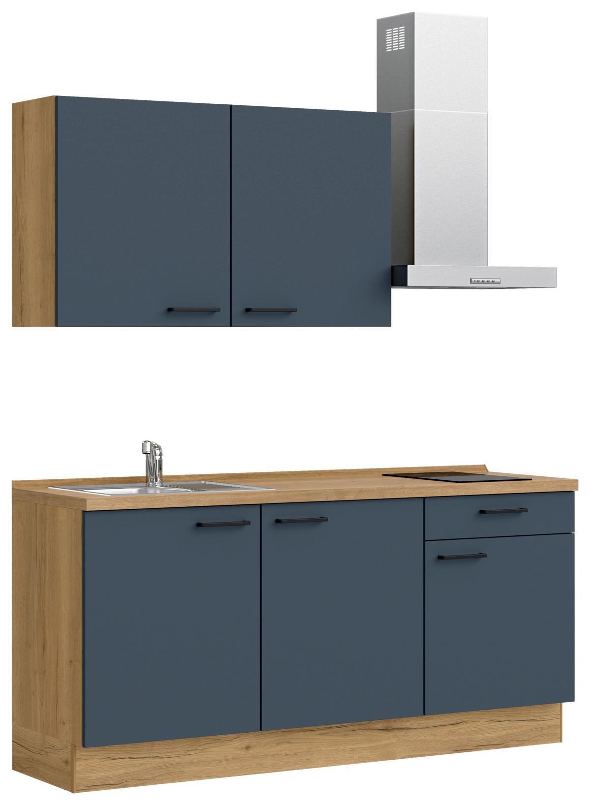 Küchenblock Easytouch Low m. Geräten Dunkelblau - Eichefarben/Schwarz, MODERN, Holzwerkstoff/Metall (180cm) - Nobilia