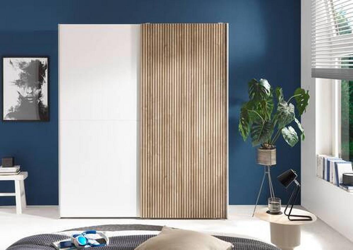 Omara Z Drsnimi Vrati Berno, Bela, Barva Hrasta - barve hrasta/bela, Moderno, kovina/leseni material (170/196/57cm) - MID.YOU