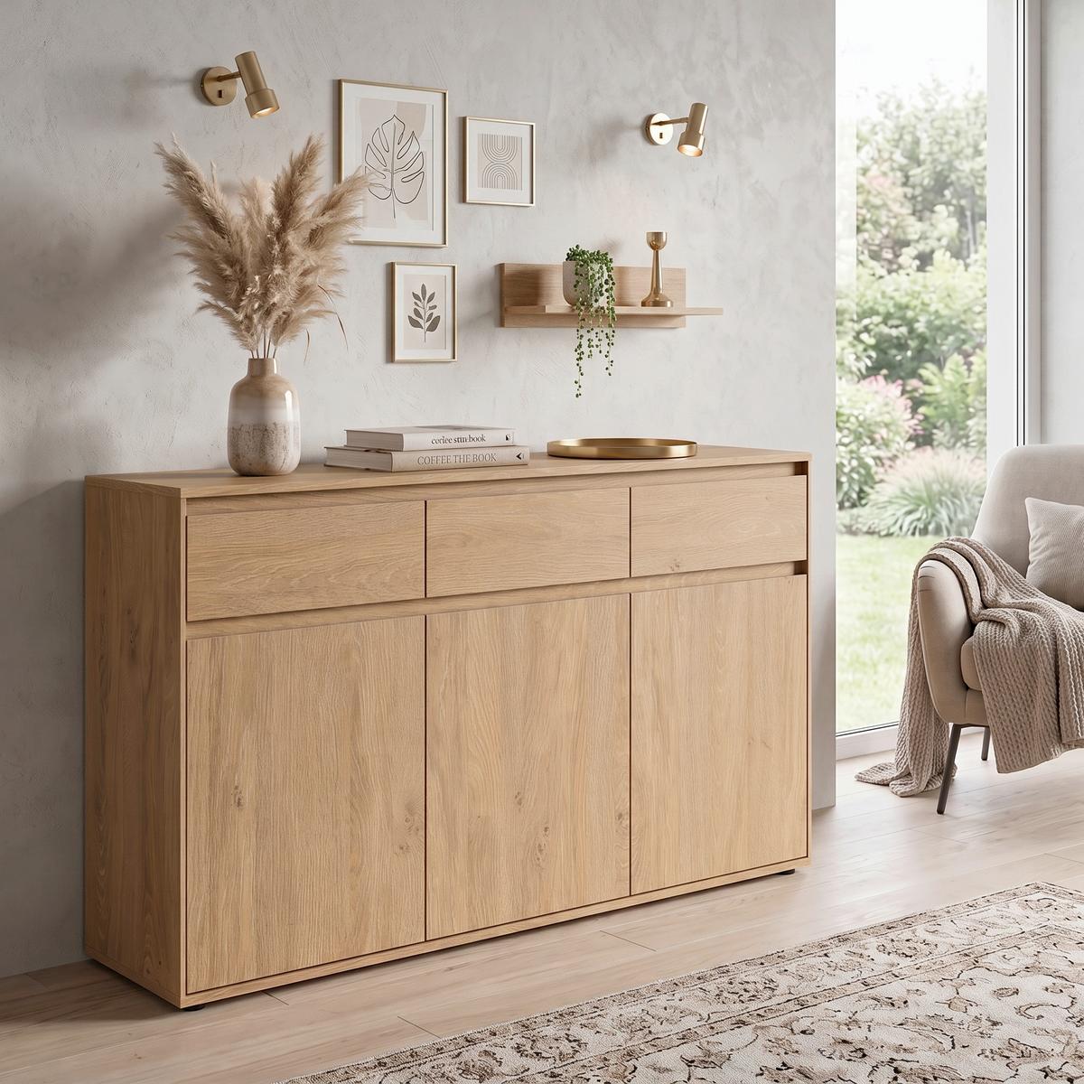 Comodă Calzado - culoare lemn stejar, Modern, material pe bază de lemn (137/85/35cm) - Modern Living