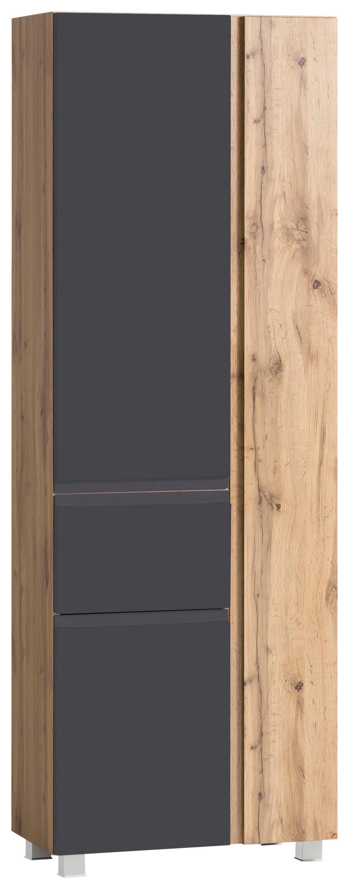 Hochschrank "Varese" in grau/wotaneiche - Eiche Wotan/Grau, MODERN, Holzwerkstoff (65/180/35cm) - Held