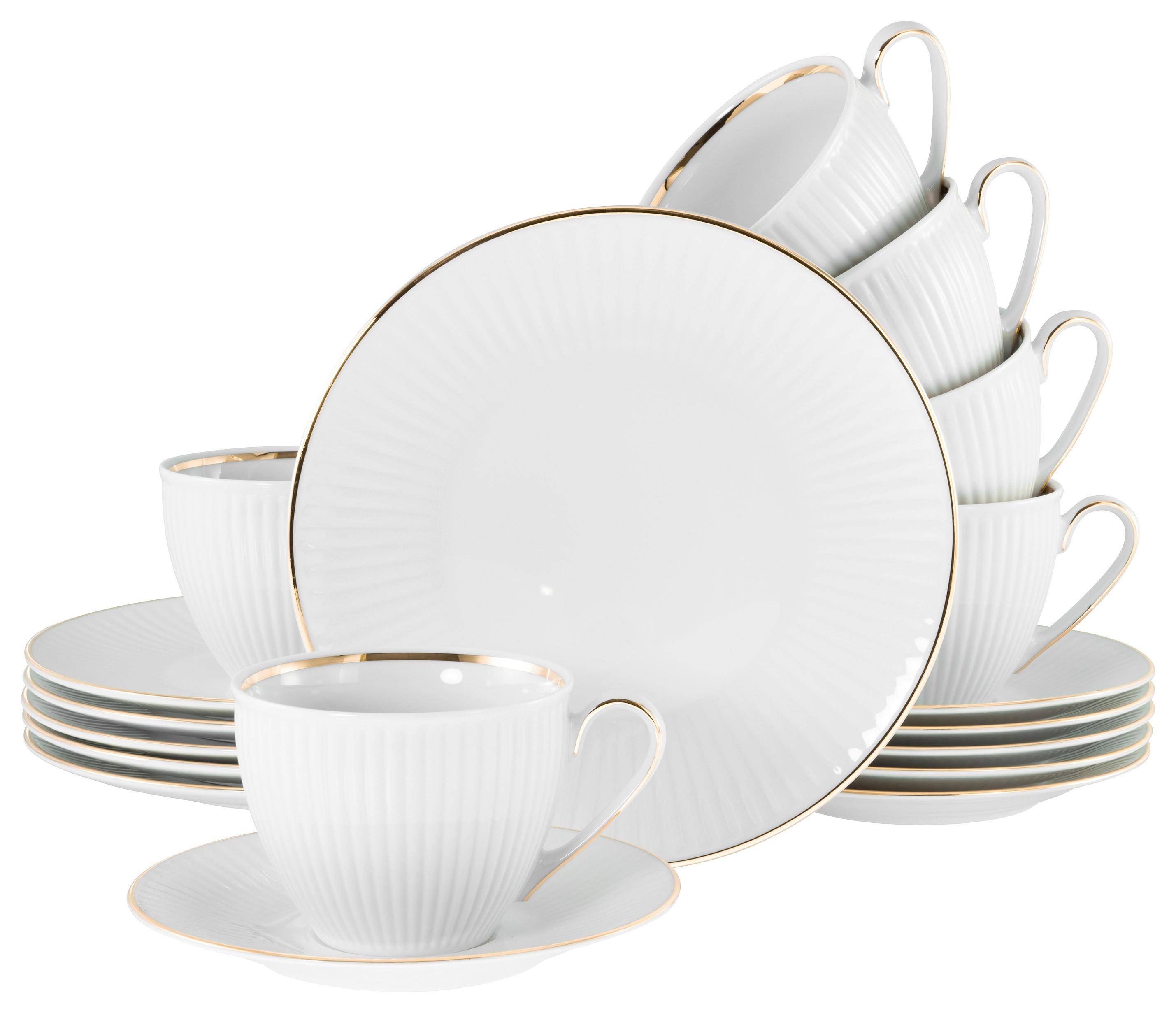 Kavni Servis Valencia, 18-Delni - zlate barve/bela, Design, keramika - Creatable