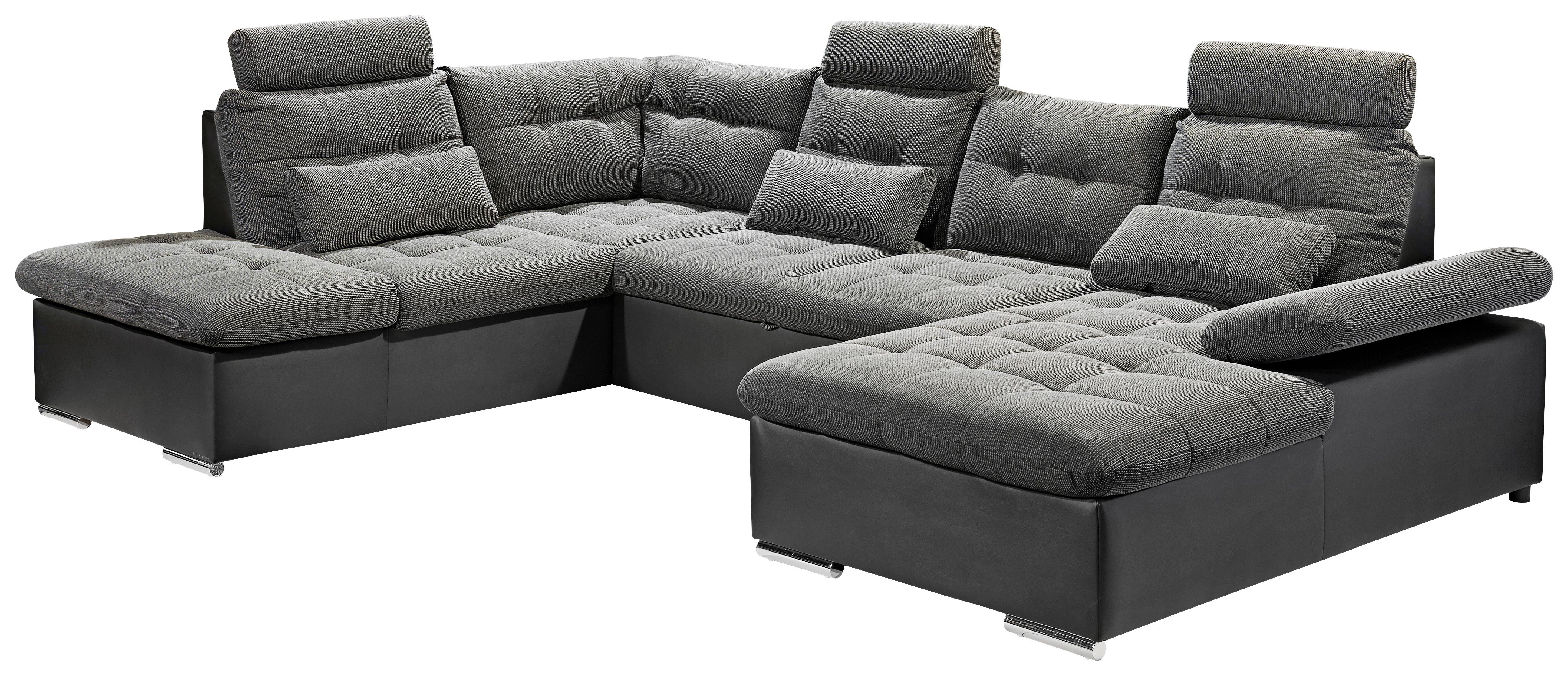 Wohnlandschaft Jakarta U inkl. Kissen Grau/Schwarz - Chromfarben/Schwarz, Design, Kunststoff/Textil (218/324/170cm) - MID.YOU