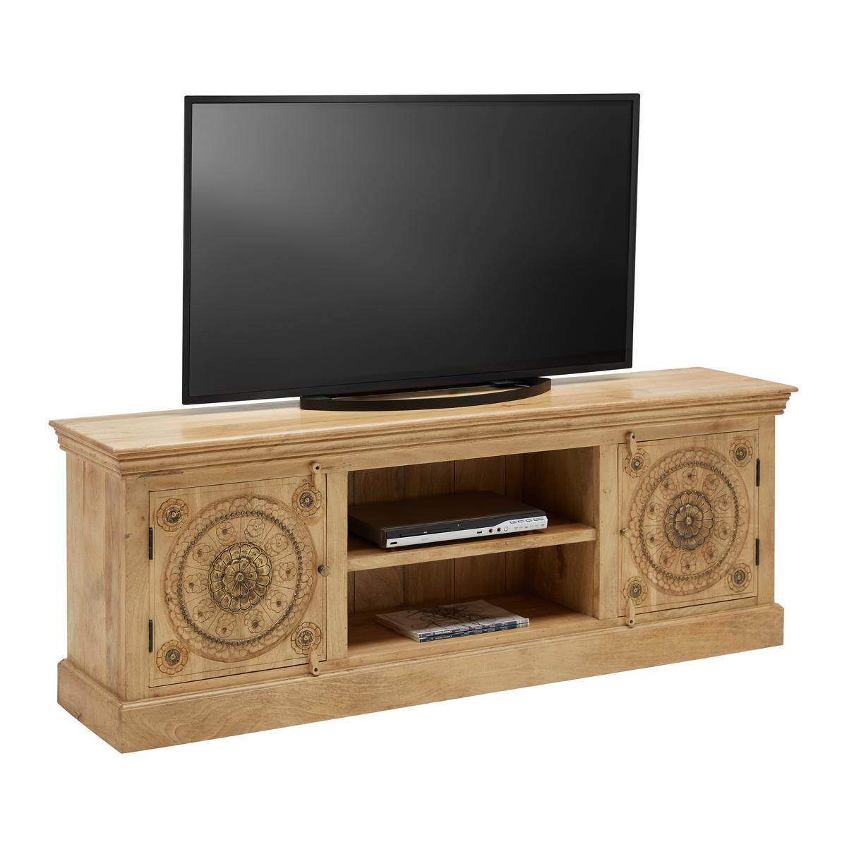 Lowboard Amila Natur/Gold aus Mangoholz, Messing Dekor - Goldfarben/Naturfarben, LIFESTYLE, Holz/Metall (180/65/40cm) - Premium Living