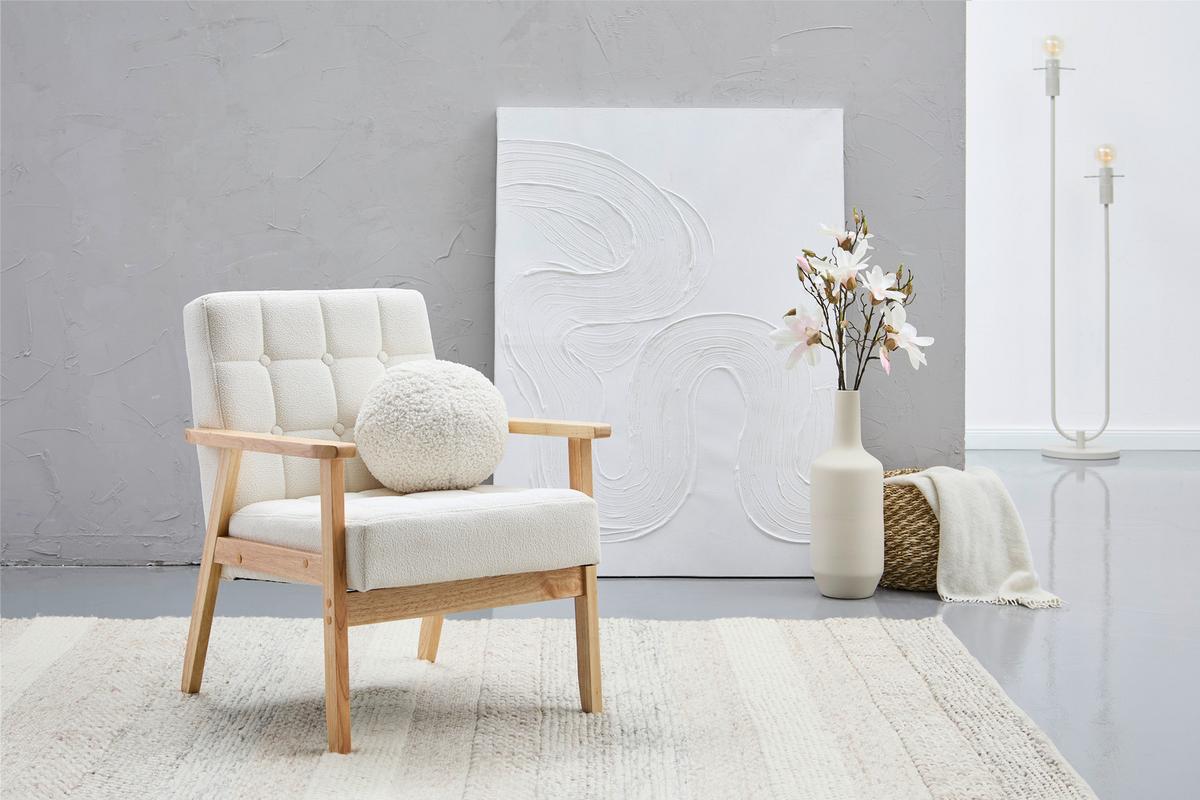 FOTEL NOELLE - kolor naturalny/biały, Trend, tkanina/drewno (64/77,5/67cm) - P & B