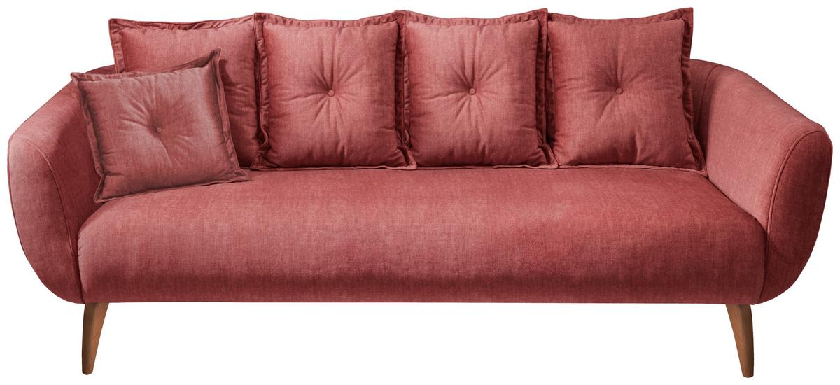 3-Sitzer-Sofa Baggio Koralle Velours - Koralle/Buchefarben, MODERN, Holz/Textil (236/94/103cm) - Livetastic