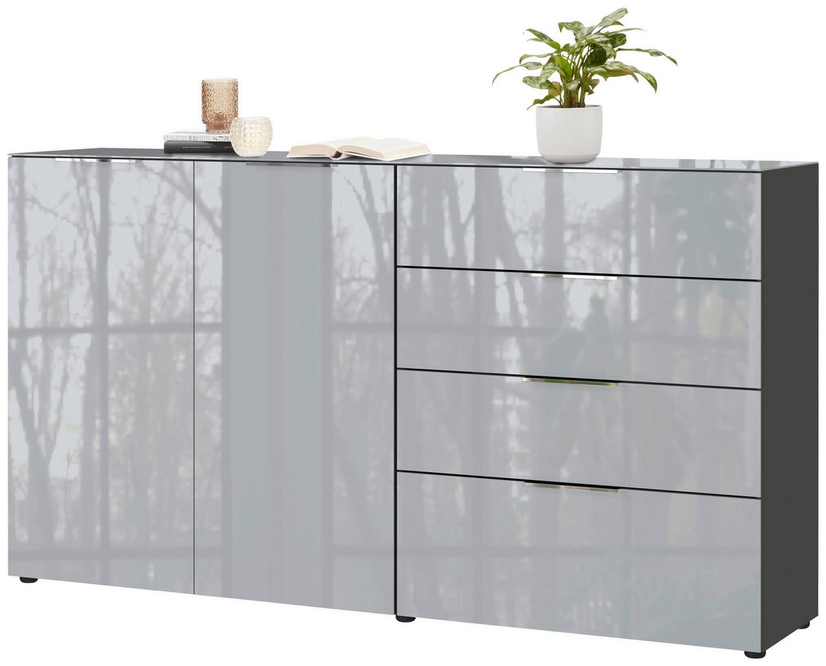 Sideboard Oakland in Grau/Graphitfarben - Chromfarben/Silberfarben, Modern, Glas/Holzwerkstoff (184/102/42cm) - Premium Living