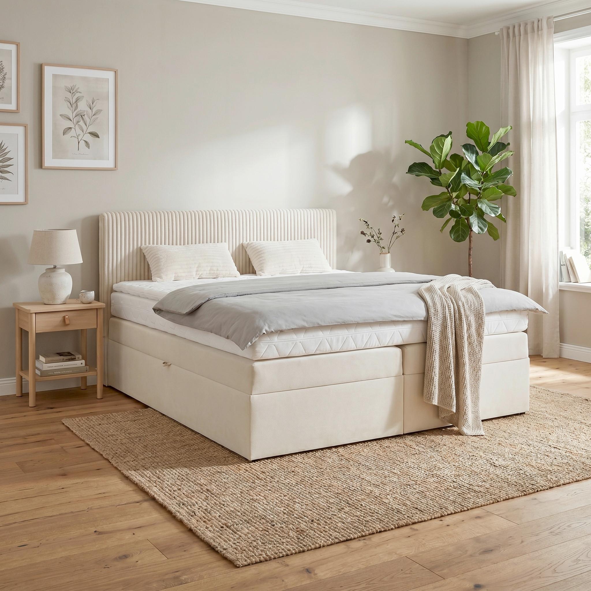 Boxspringbett Rossa in Beige ca. 180x200cm - Beige/Schwarz, KONVENTIONELL, Holzwerkstoff/Kunststoff (180/200cm) - Mömax