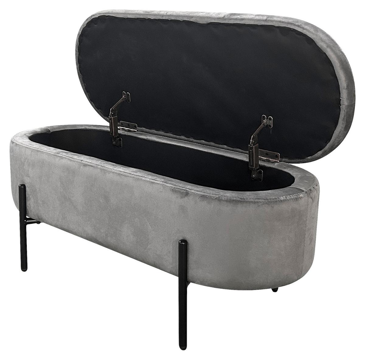 Sitzbank Nova Grau Samt - Schwarz/Grau, Design, Textil/Metall (95/42/37,5cm) - MID.YOU