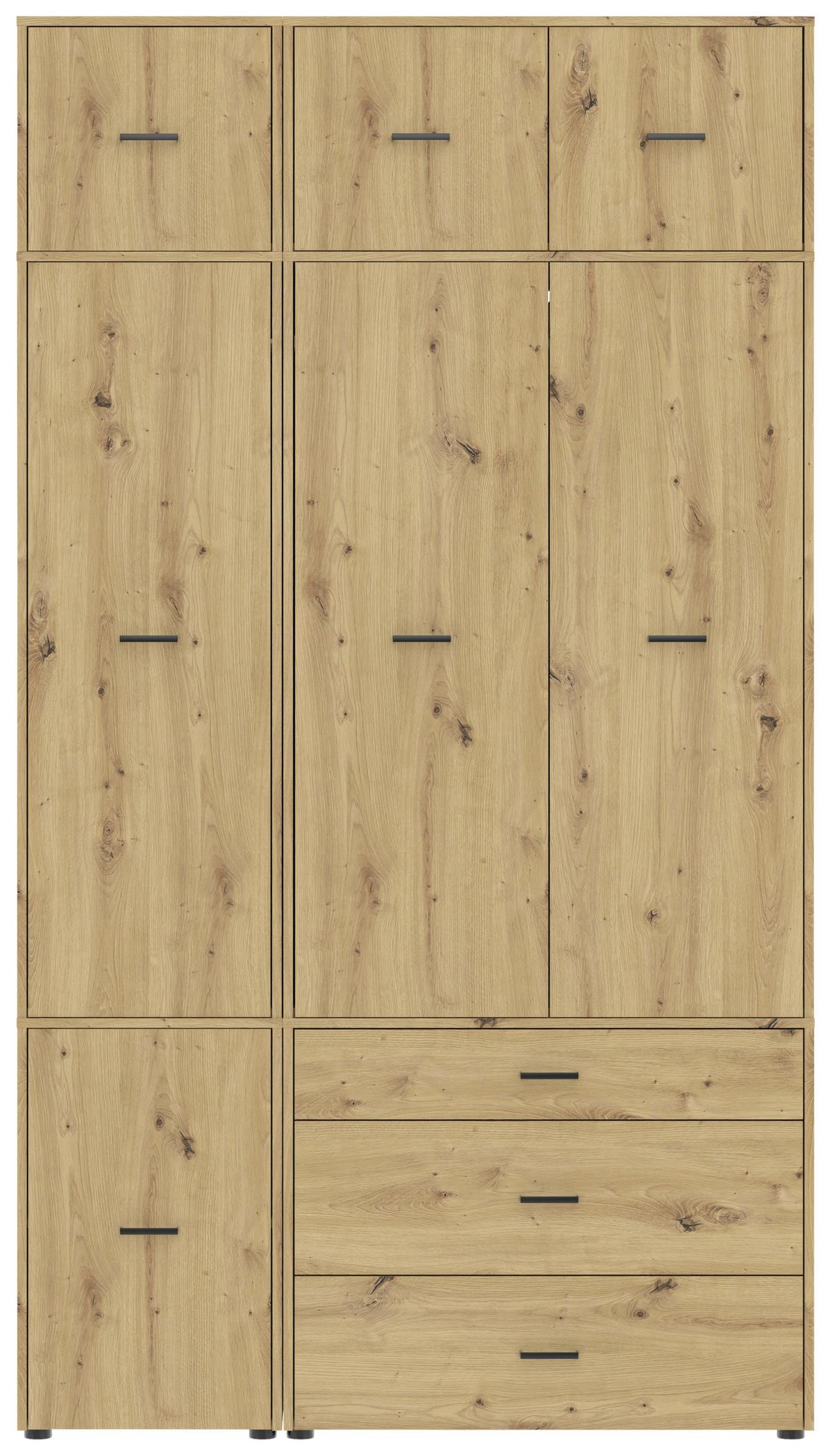 Kleiderschrank Kivo Eiche Artisan - Schwarz/Eiche Artisan, Basics, Holzwerkstoff/Kunststoff (135/239,40/52,1cm) - Based
