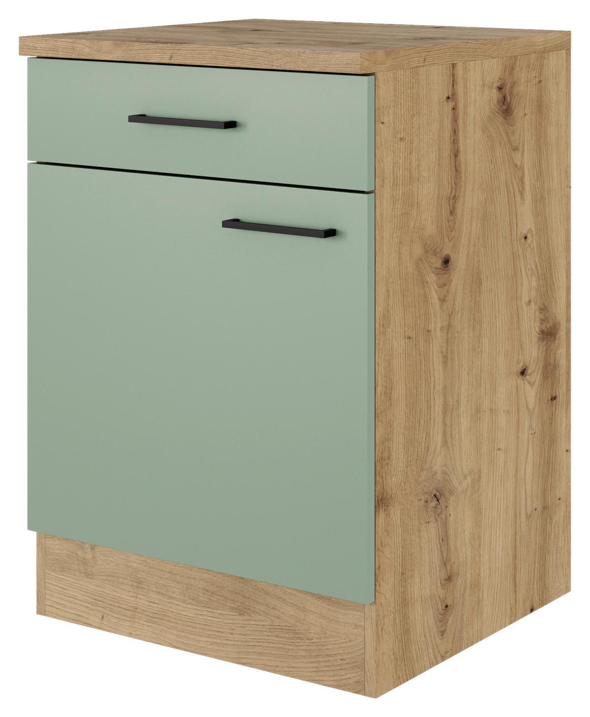 Kuhinjska Spodnja Omarica Cara, Zelena, Hrast - črna/zelena, Konvencionalno, kovina/leseni material (60/85/57cm) - FlexWell