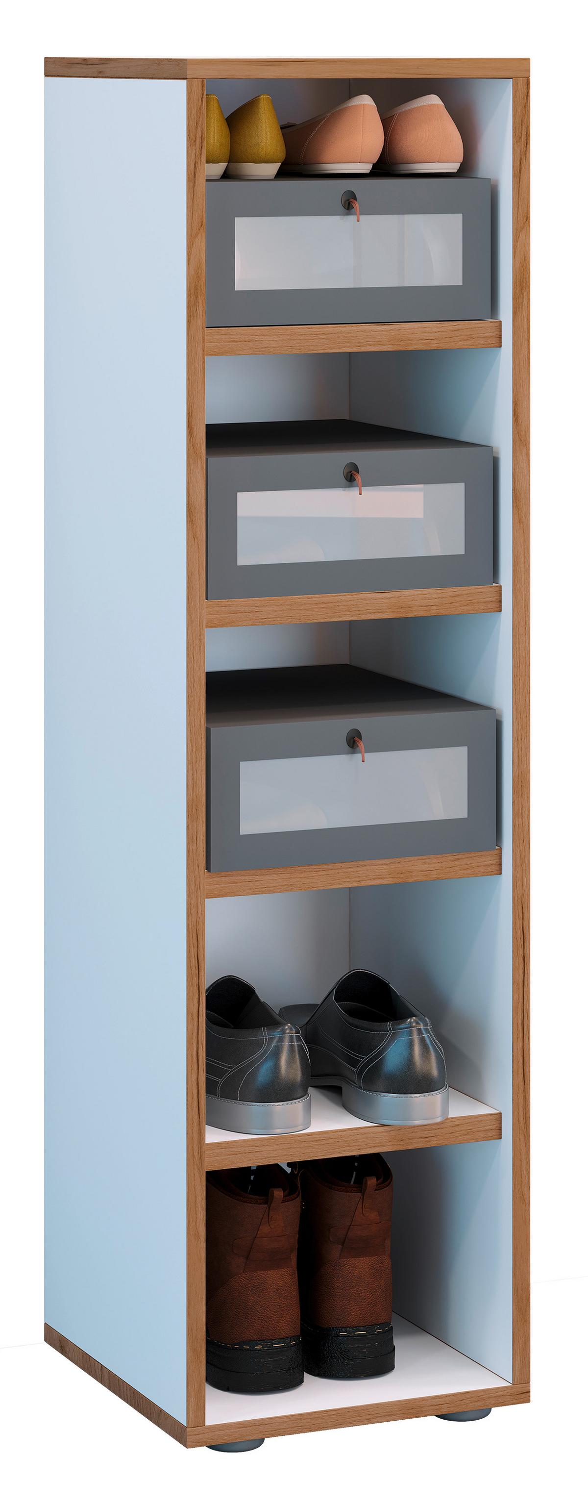 SCHUHREGAL SALIA - Honigeiche/Weiss, Design, Holzwerkstoff/Kunststoff (30/110/33cm) - MID.YOU