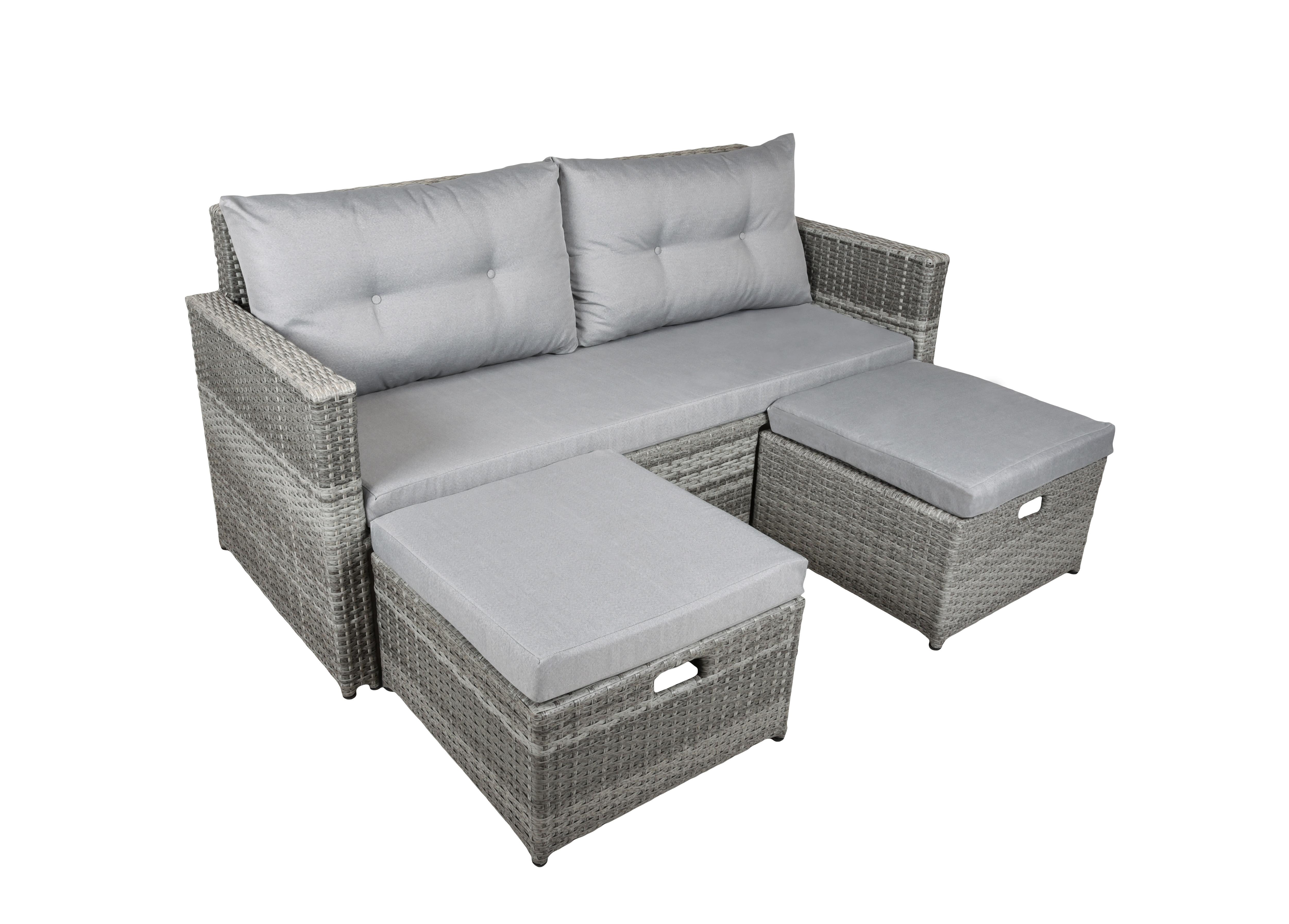 Loungesofa Malta Grau - Schwarz/Grau, Basics, Kunststoff/Textil (180/86/135cm) - Gardenson