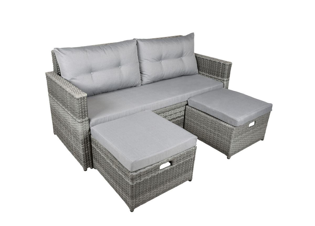 Loungesofa Malta Grau - Schwarz/Grau, Basics, Kunststoff/Textil (180/86/135cm) - Gardenson