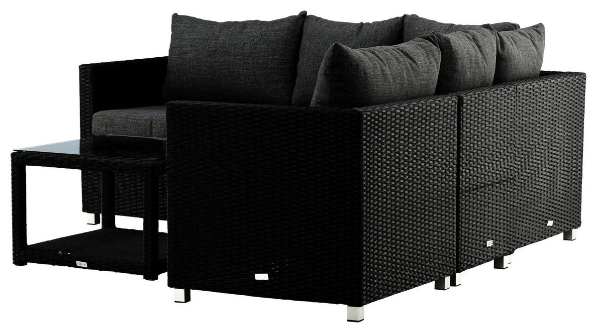 LOUNGEGARNITUR VAMOS - Schwarz/Grau, KONVENTIONELL, Glas/Kunststoff - Gardenson