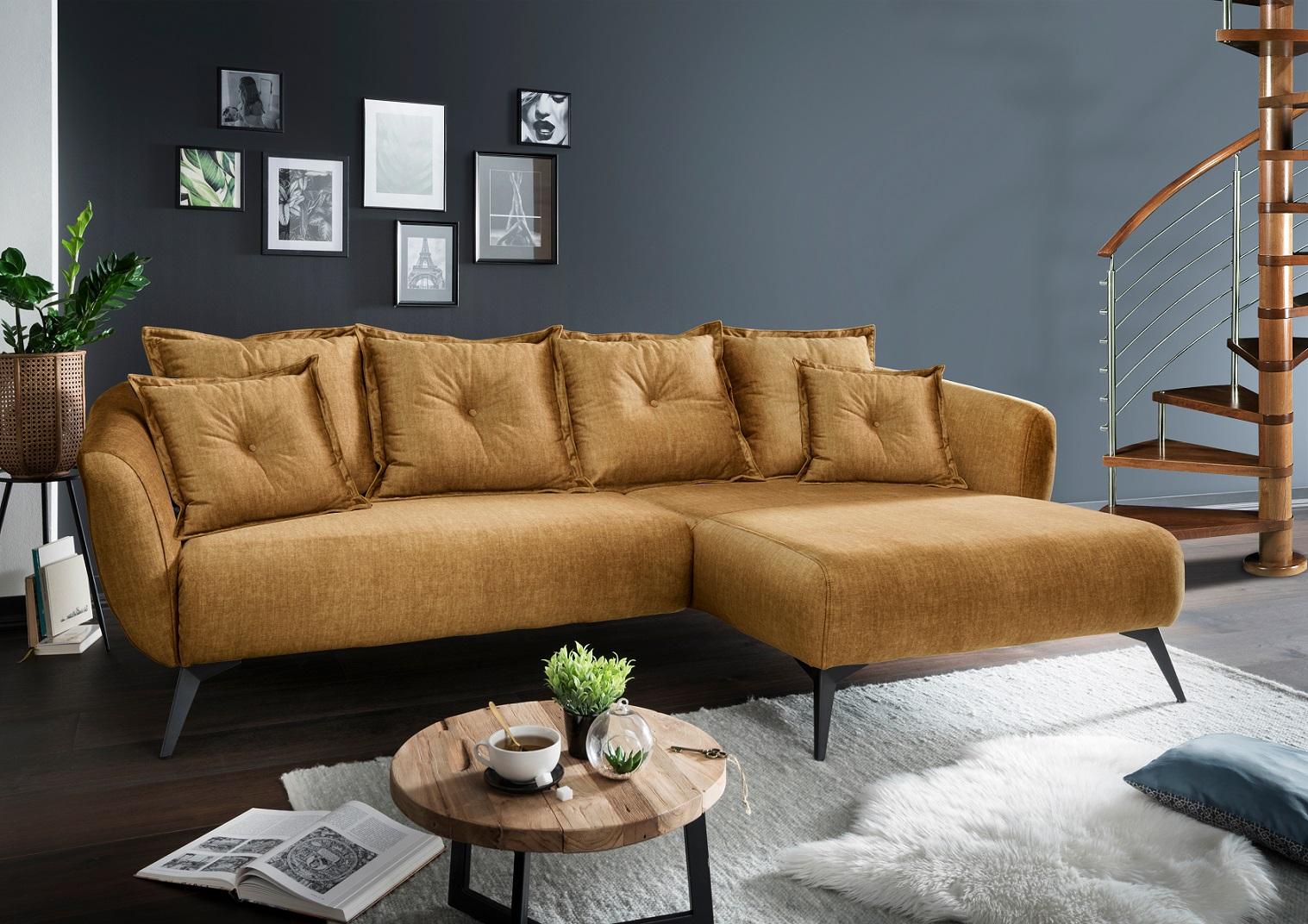 Wohnlandschaft Baggio Gelb Velours - Gelb/Schwarz, MODERN, Holz/Textil (277/162cm) - Livetastic