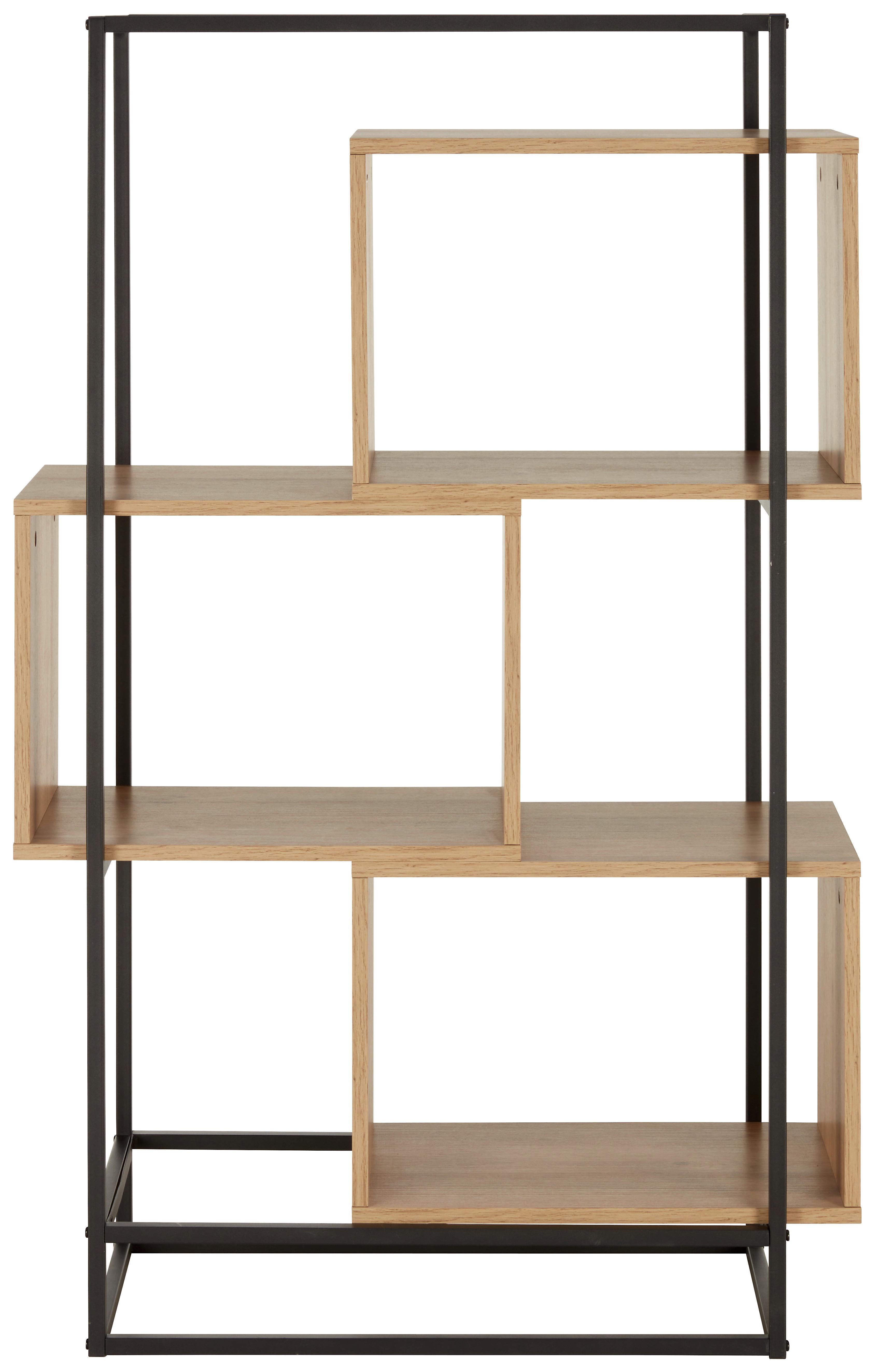 HYLLA ADRIAN -EXKLUSIV- - svart/naturfärgad, Modern, metall/trämaterial (80/126/33,2cm) - Mömax