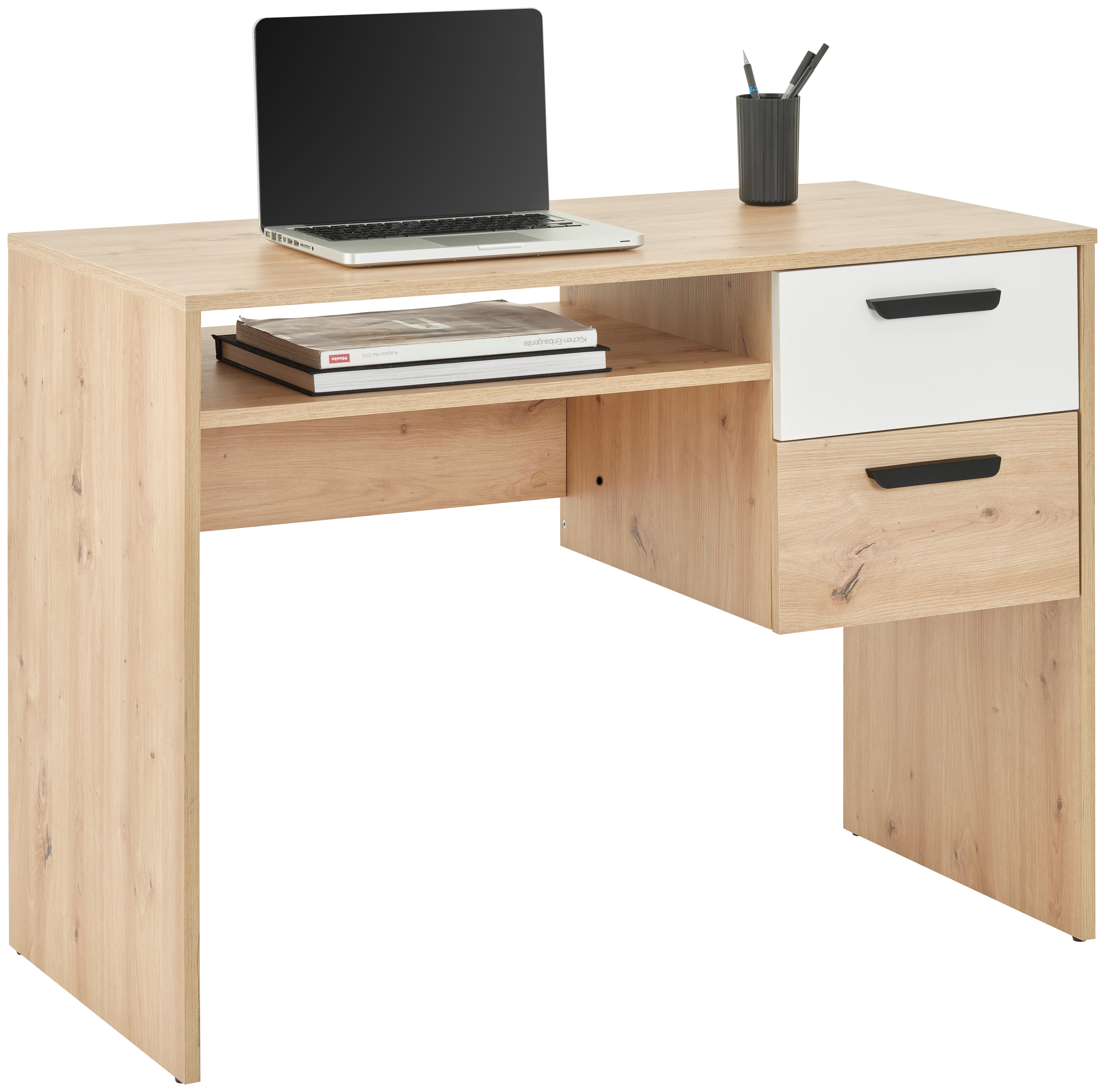 Pisalna Miza Basic Two, Barva Hrasta, 100x50 - črna/bela, Konvencionalno, umetna masa/leseni material (100/75/50cm)